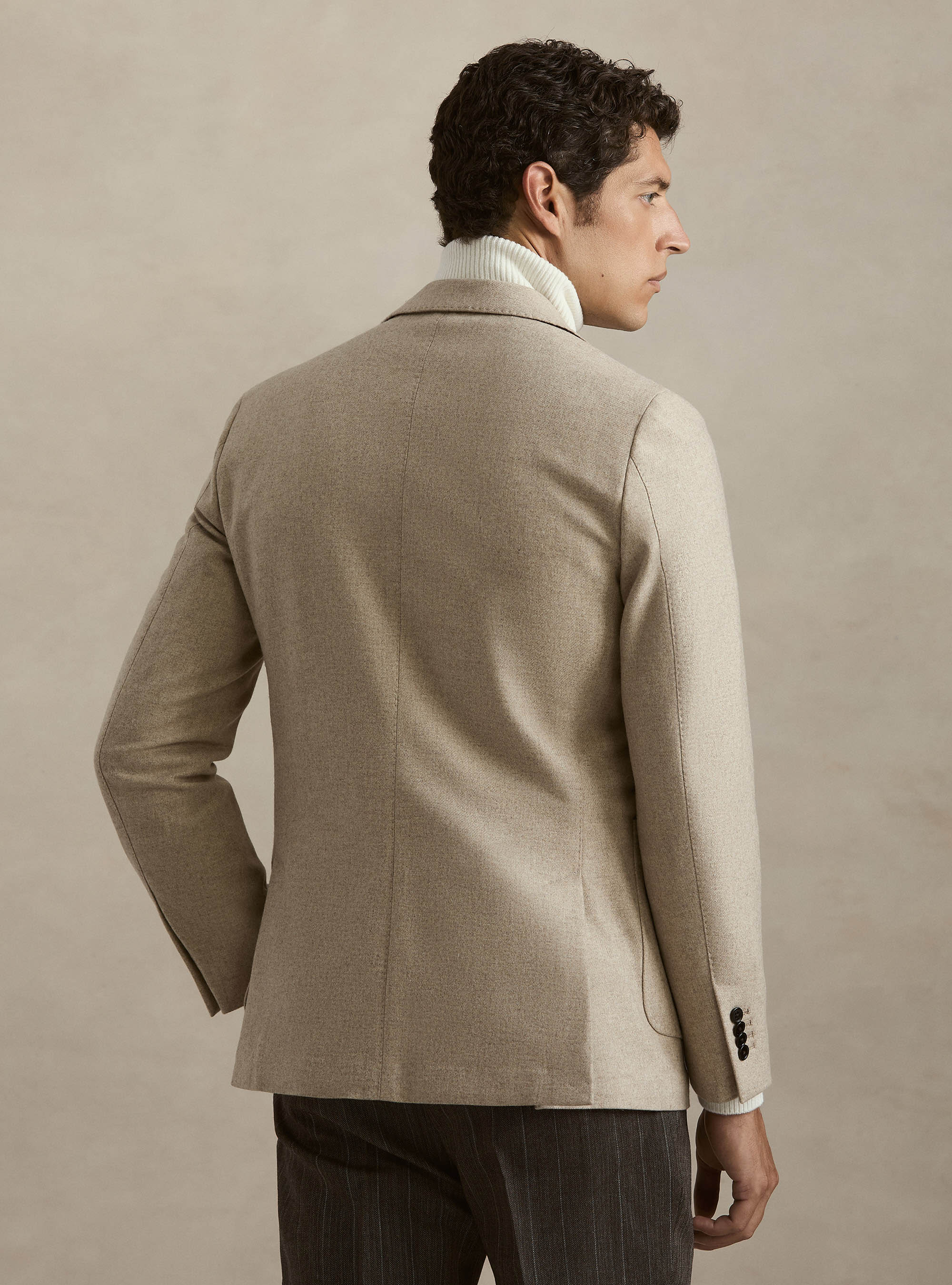 Wool blend flannel blazer, SAND