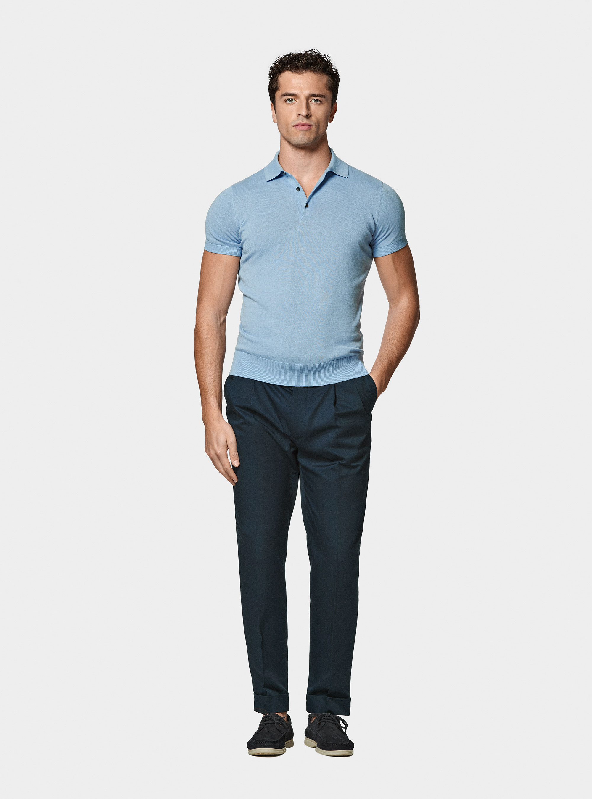 Polo in maglia di cotone extrafine, AZZURRO POLVERE 0283C