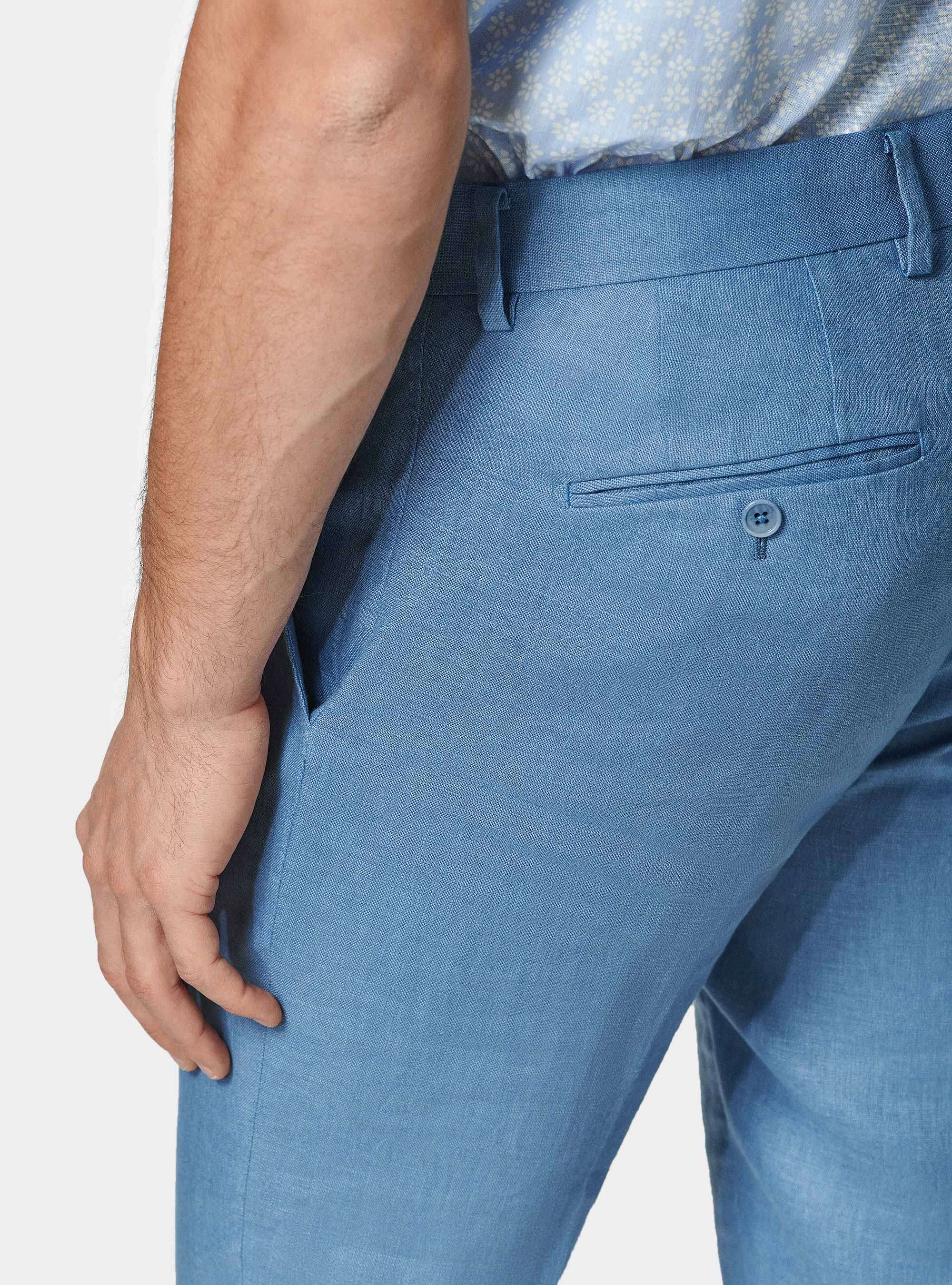 Pantaloni abito in puro lino, AZZURRO POLVERE 0283C