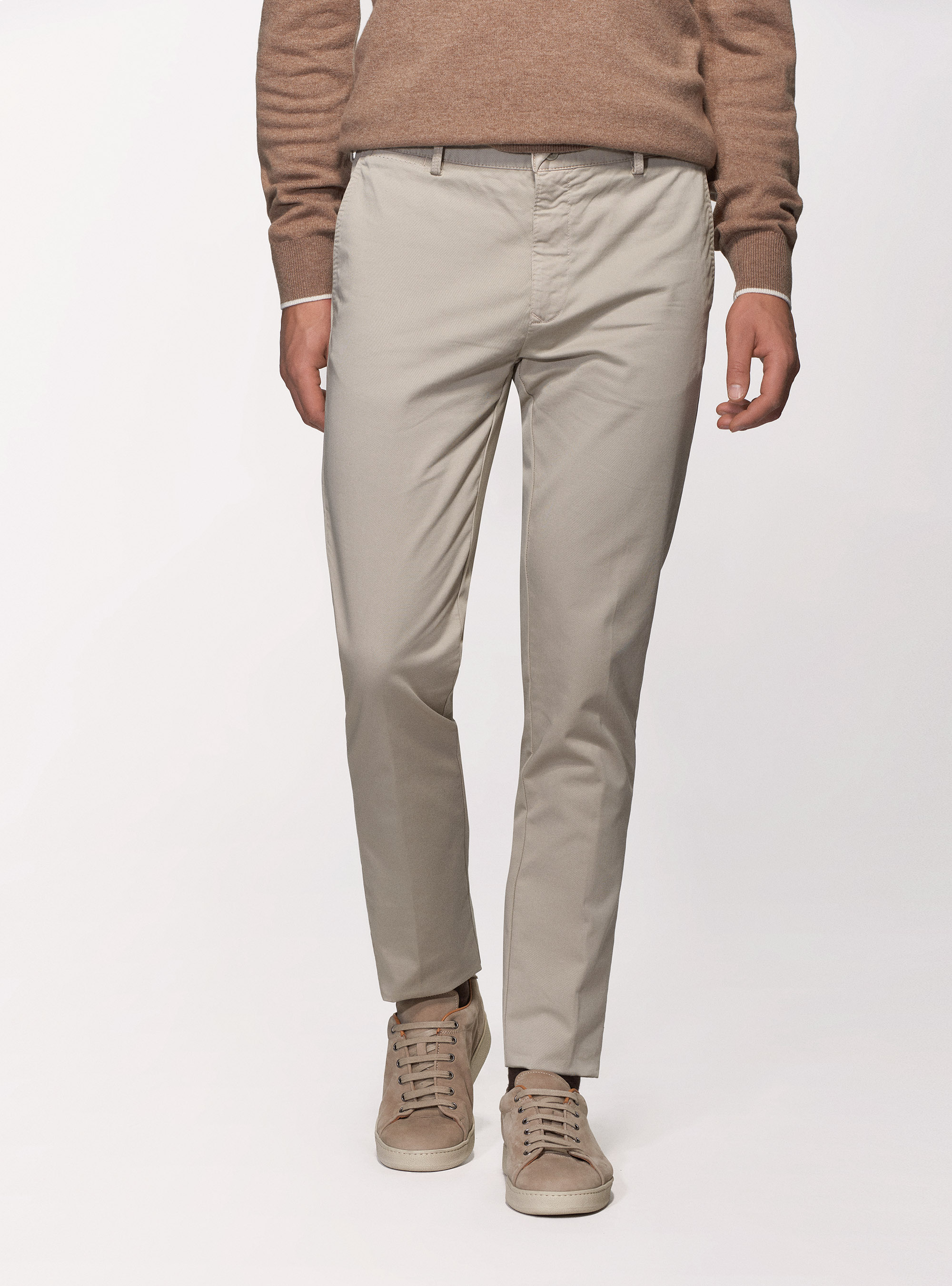 Pantaloni chino in twill di cotone stretch, ECRU