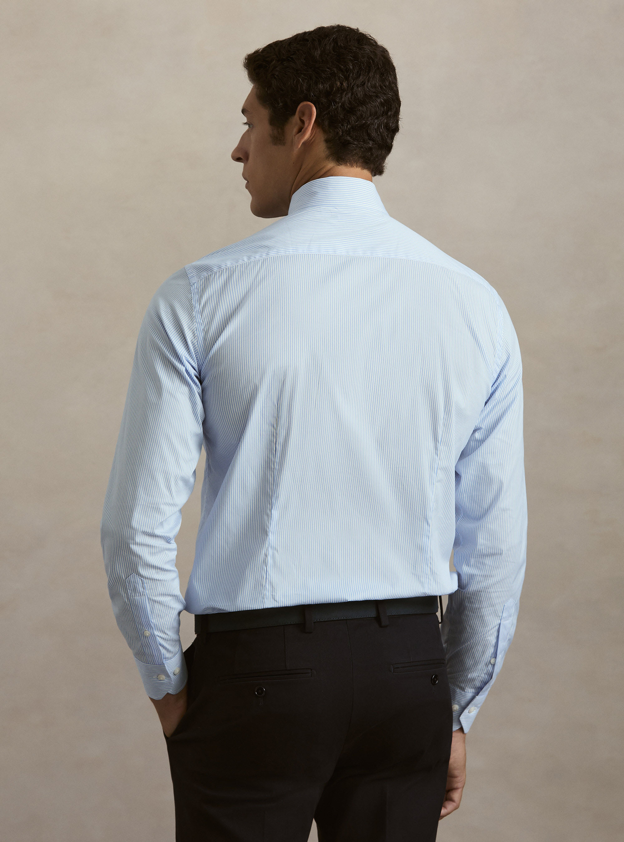 Striped cotton poplin stretch shirt, LIGHT BLUE