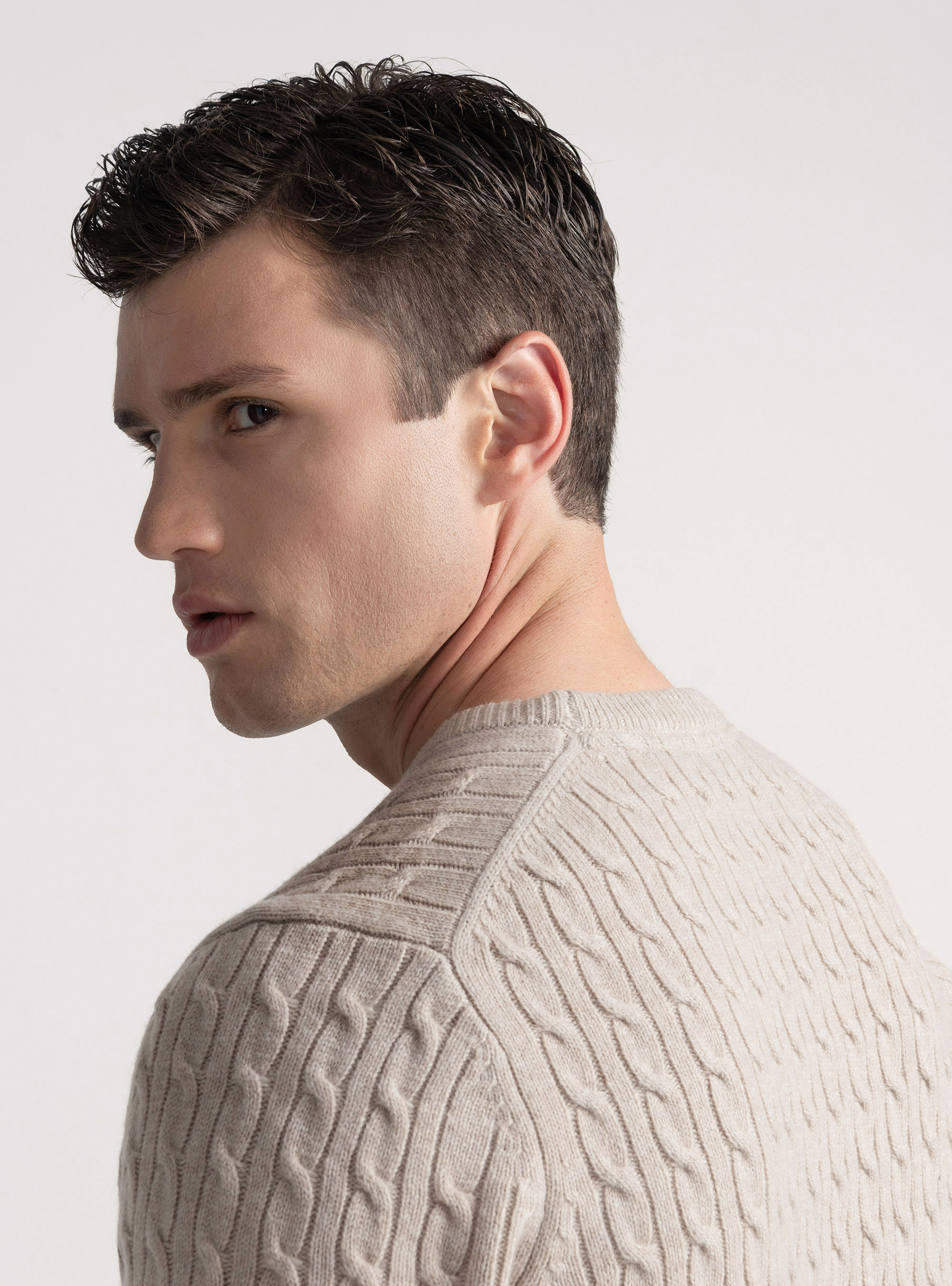 Trikot mit Rundhalsausschnitt und Borte aus Wolle und Kaschmir, ECRU 0560C