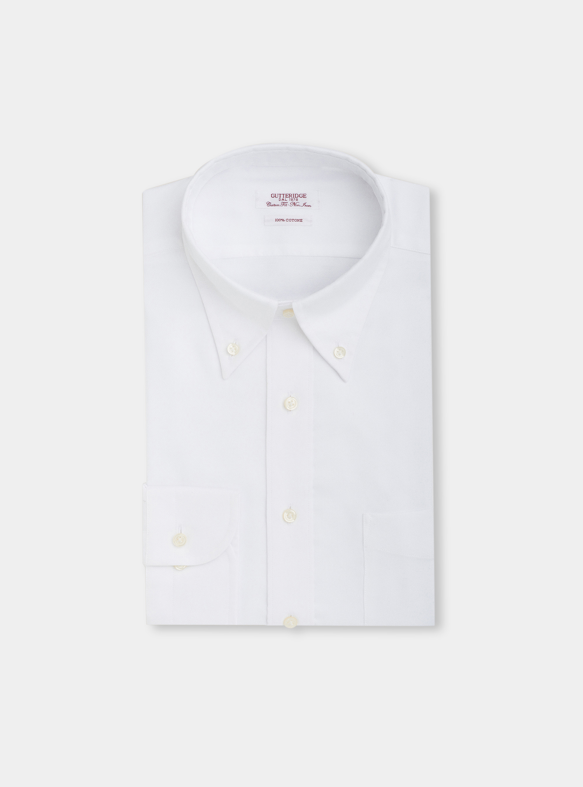 Custom button-down collar shirt in non-iron cotton oxford, WHITE