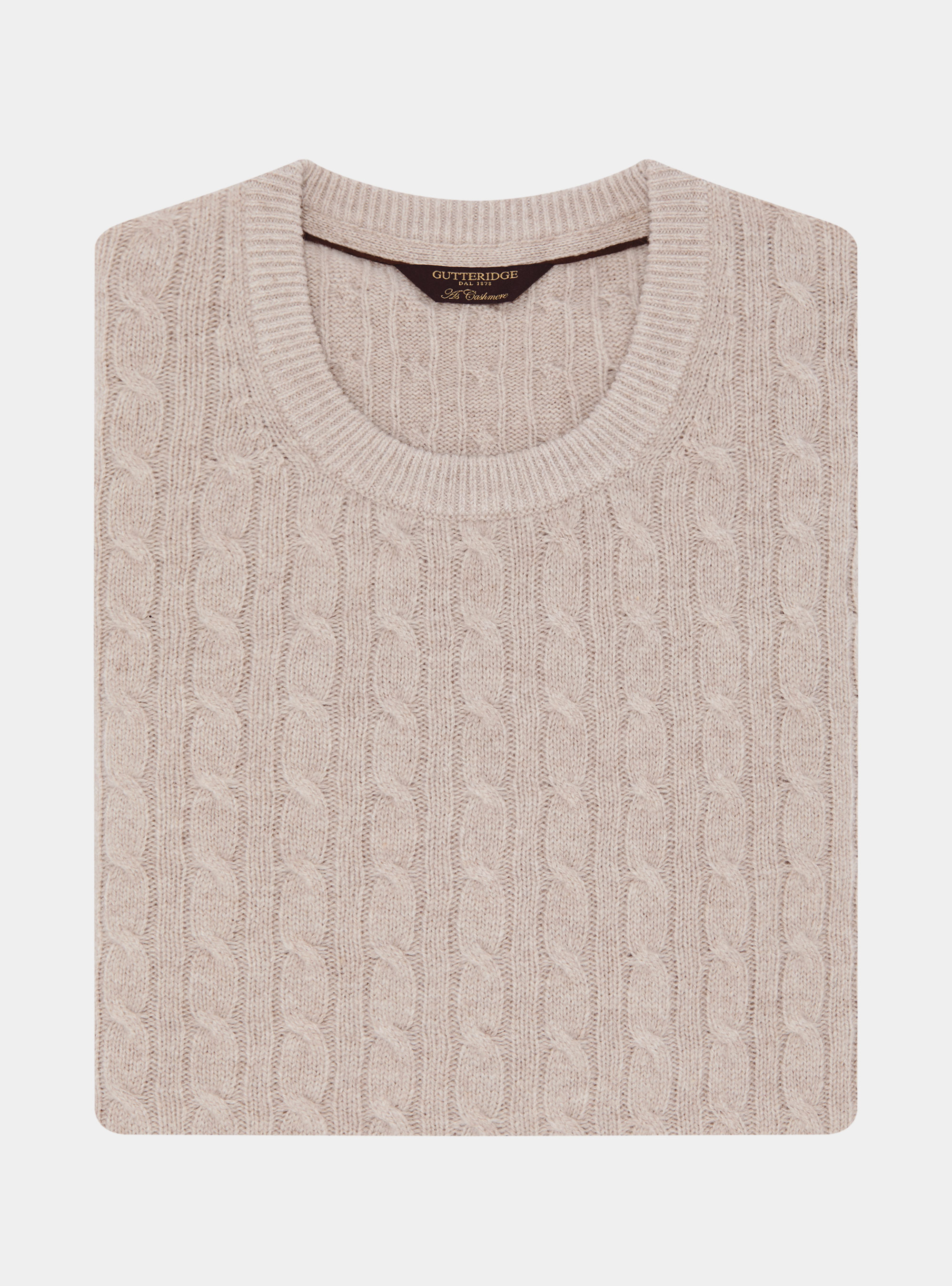 Cashmere wool crew-neck sweater with braid, ECRU
