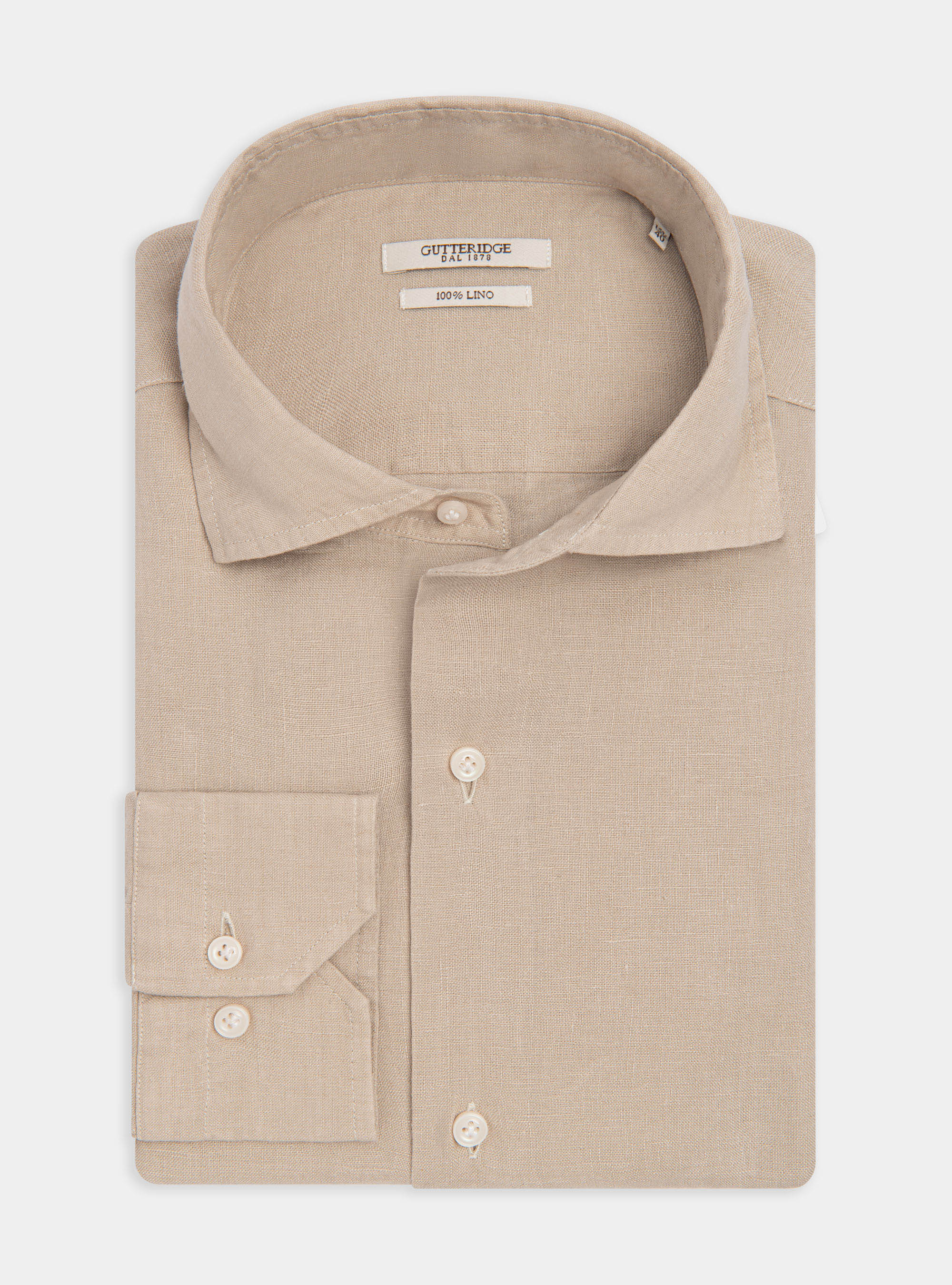 Hemd mit halb-franz&ouml;sischem Kragen aus reinem Leinen, SABBIA 0561C