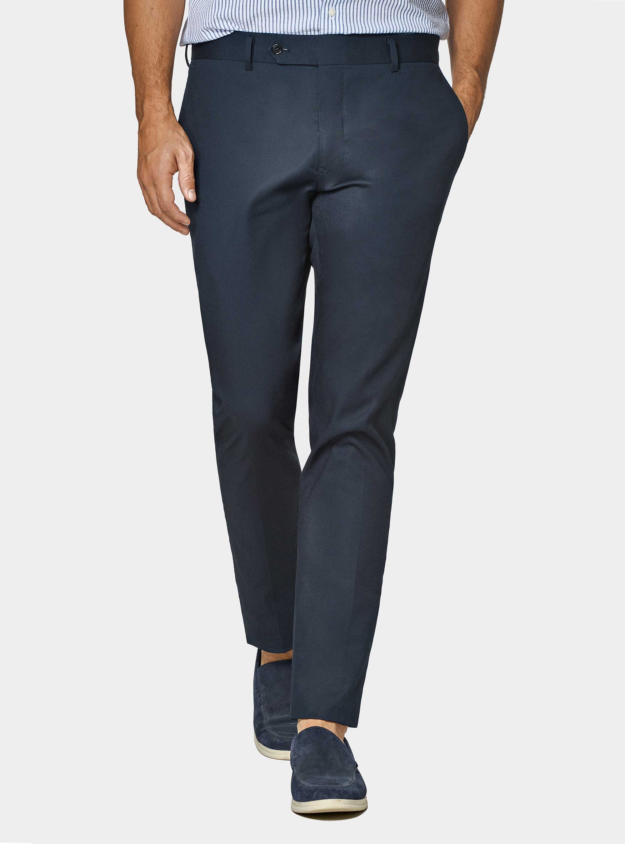 Pantaloni abito in cotone armaturato, BLU NAVY