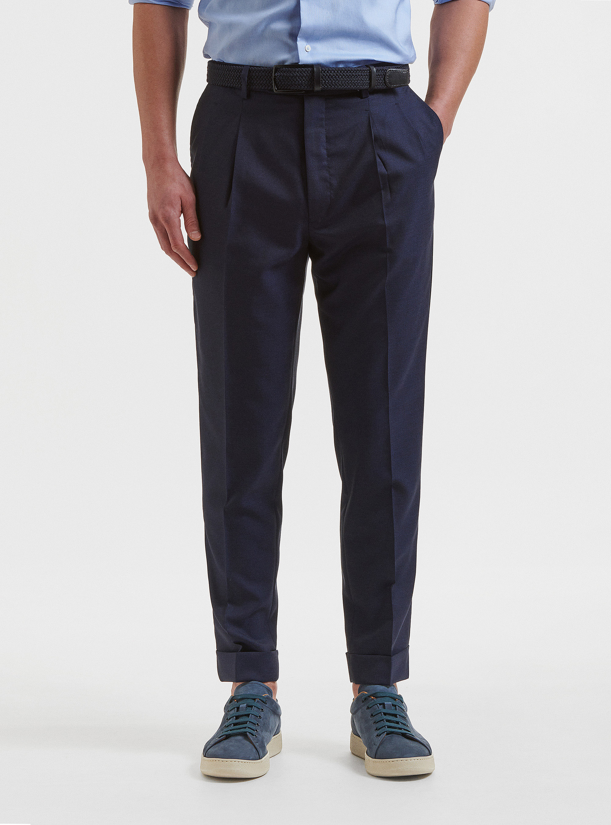 Pantaloni con pince in pura lana Vitale Barberis Canonico, BLU NAVY