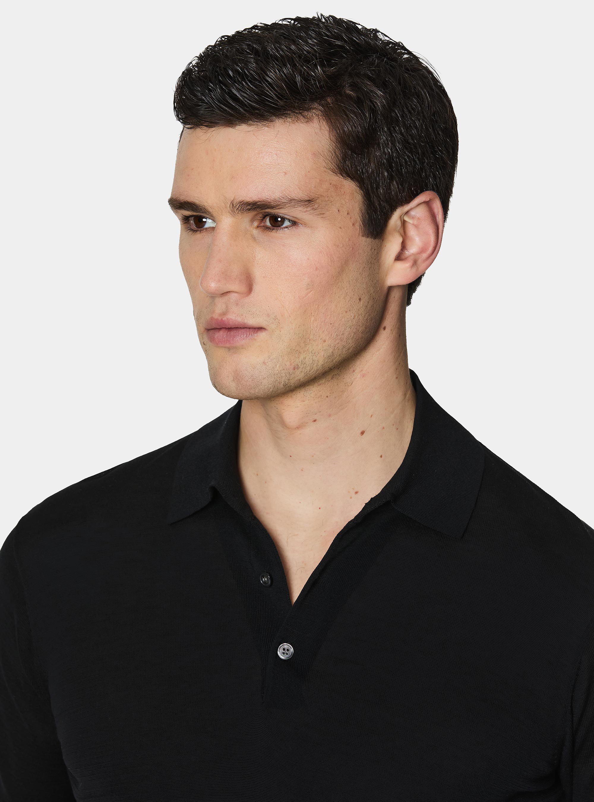 Polo en coton et soie, NOIR