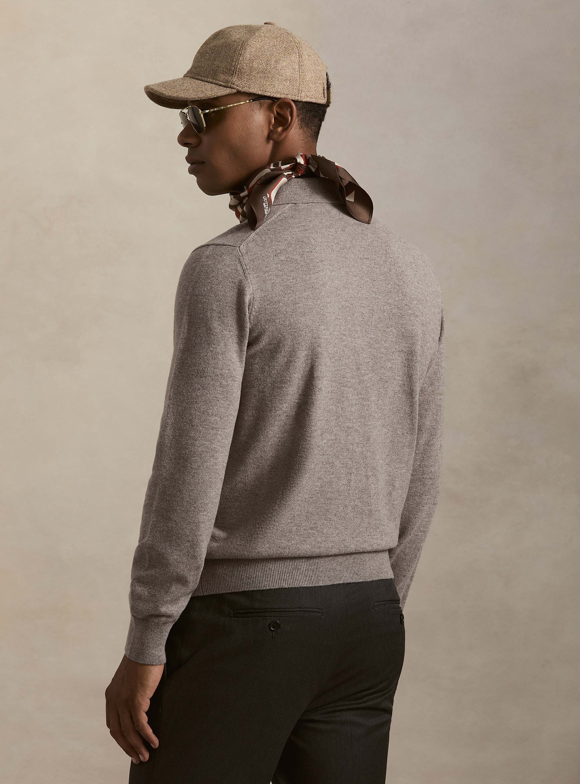 Maglia a polo in lana e cashmere, TORTORA 0542C