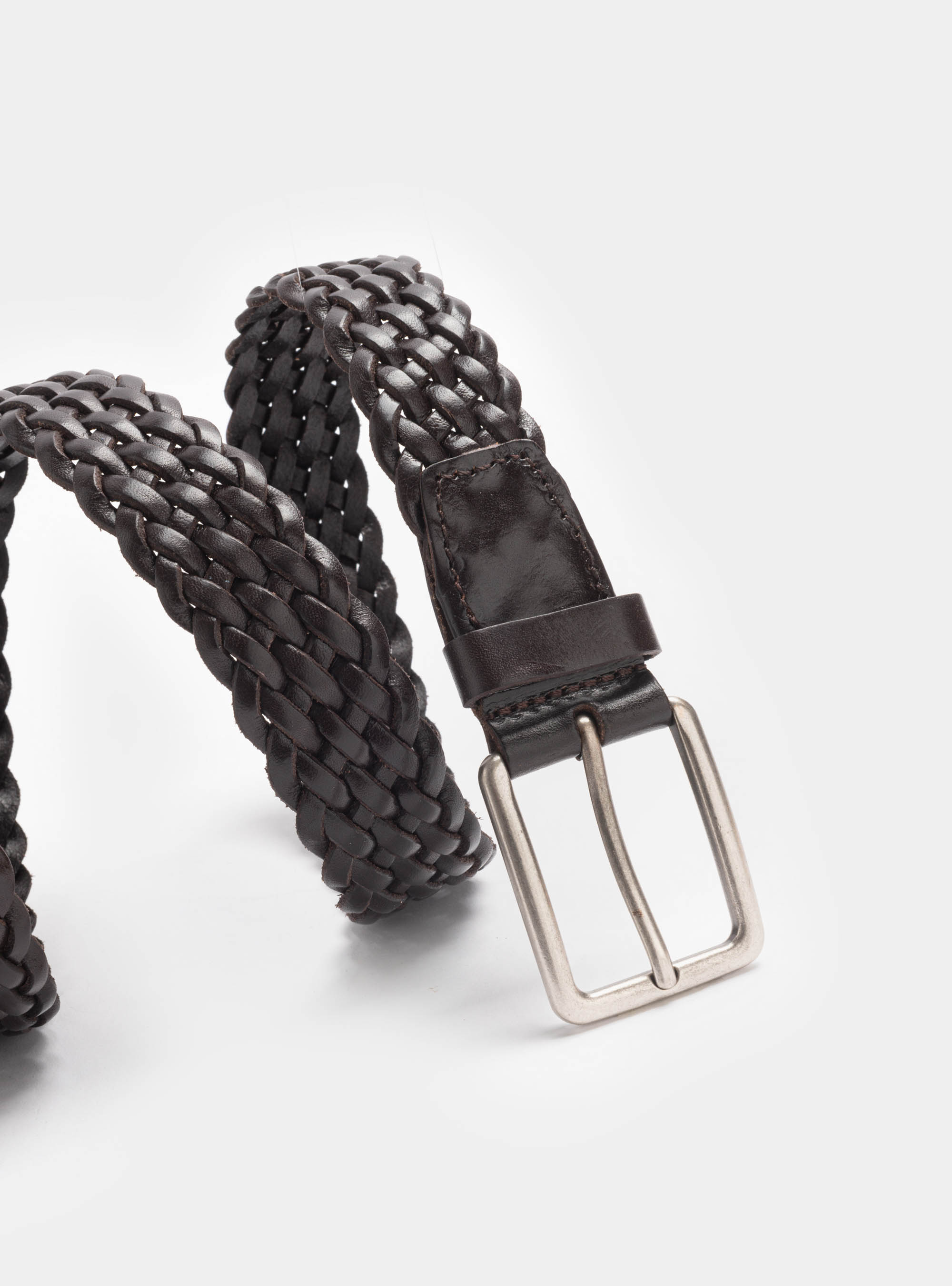 Ceinture en cuir tissé, MARRON