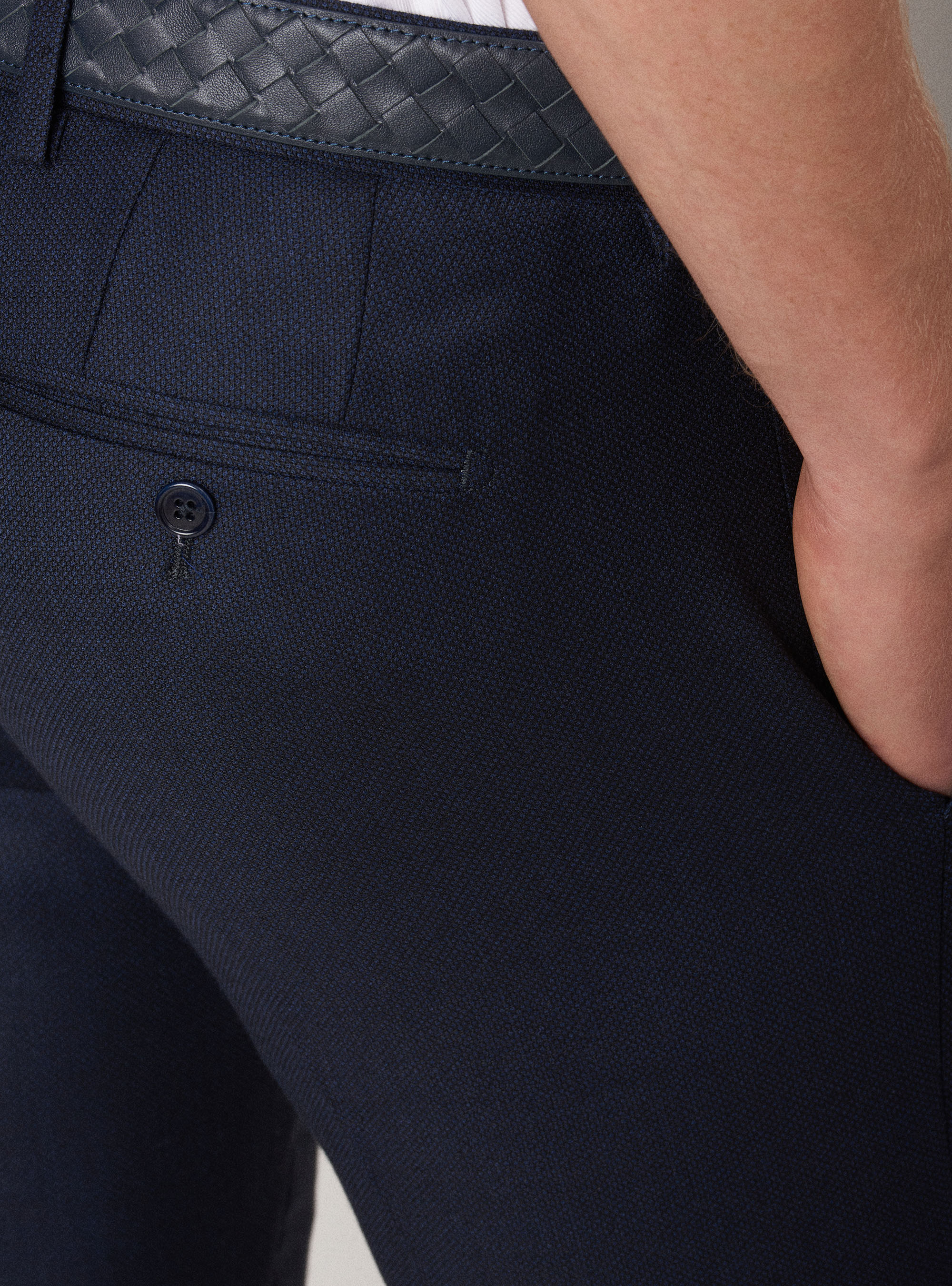 Pure wool partridge eye suit trousers in pure wool, NAVY BLUE