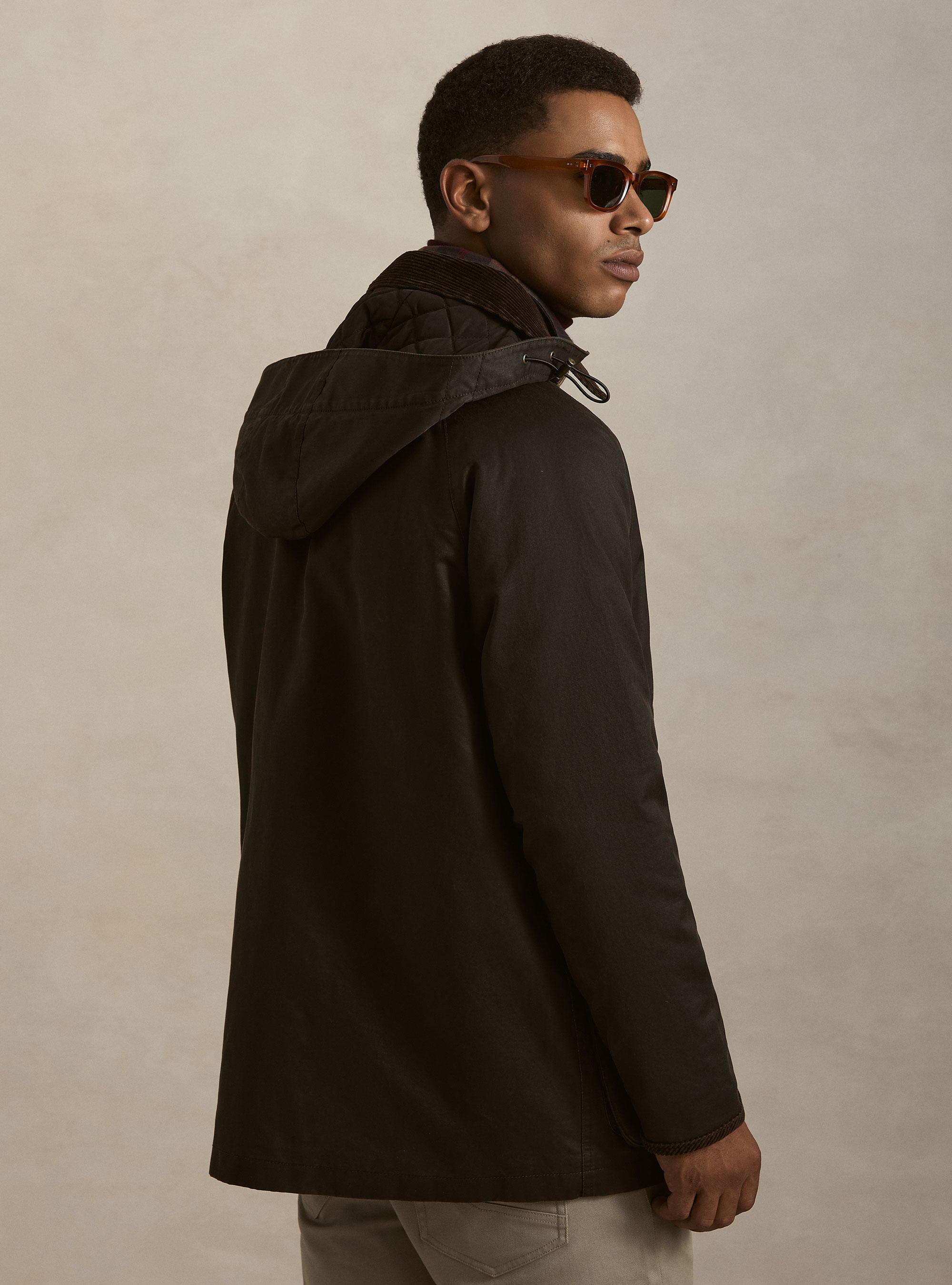 Cotton-blend waxed jacket, BROWN