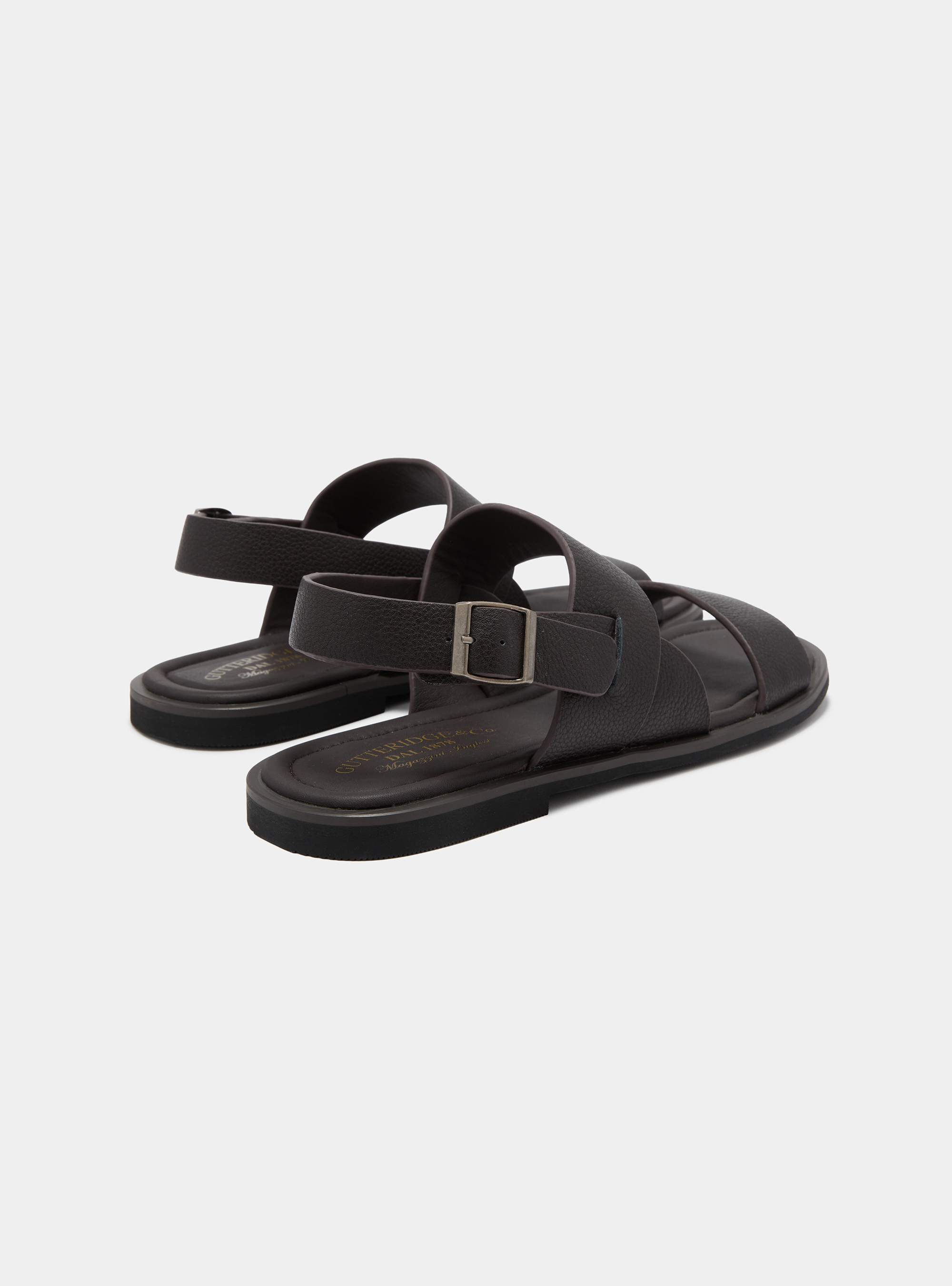 Sandali in pelle martellata, MARRON MUY OSCURO