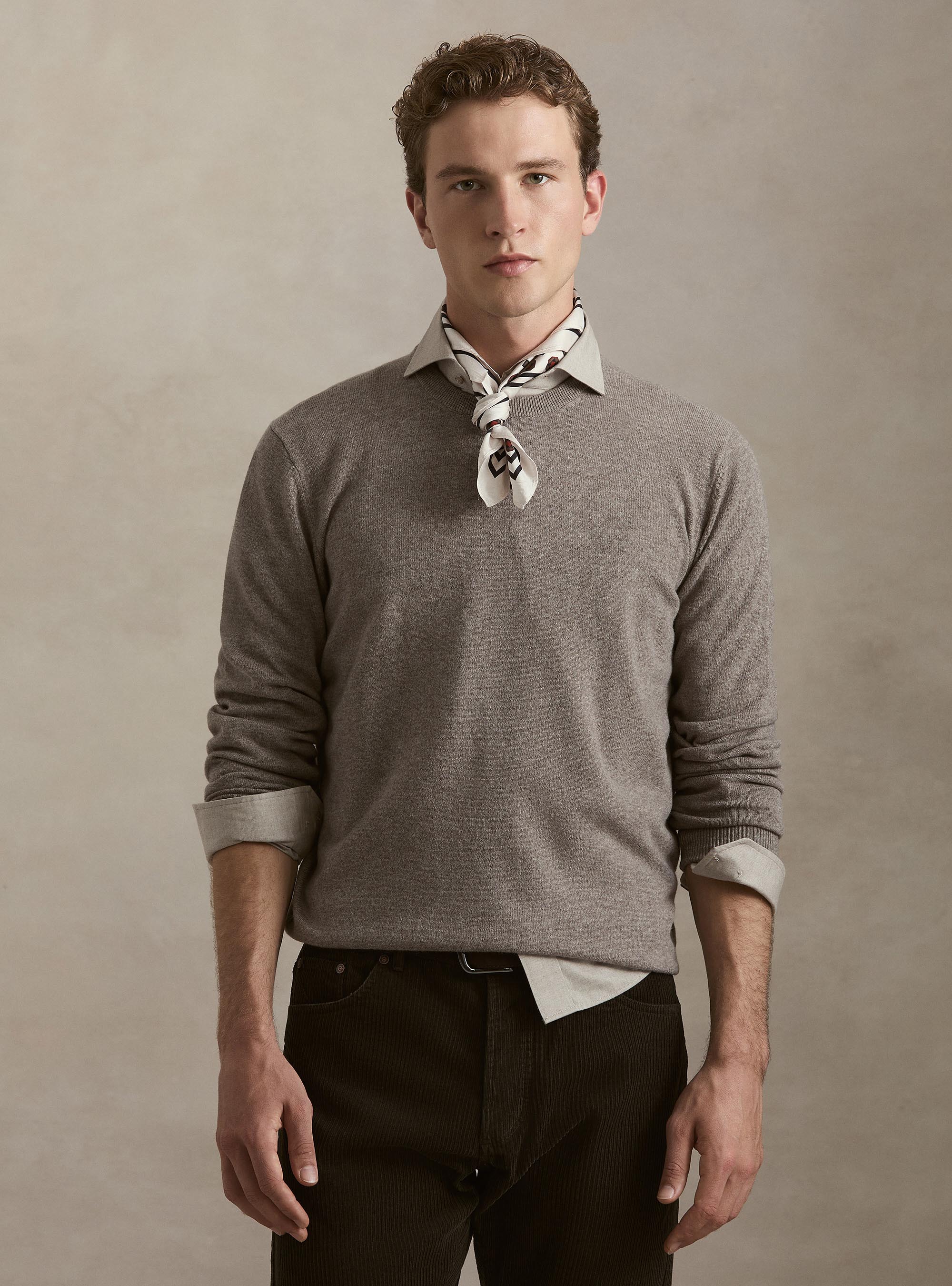 Lambswool and cashmere crewneck sweater, TORTORA 0542C