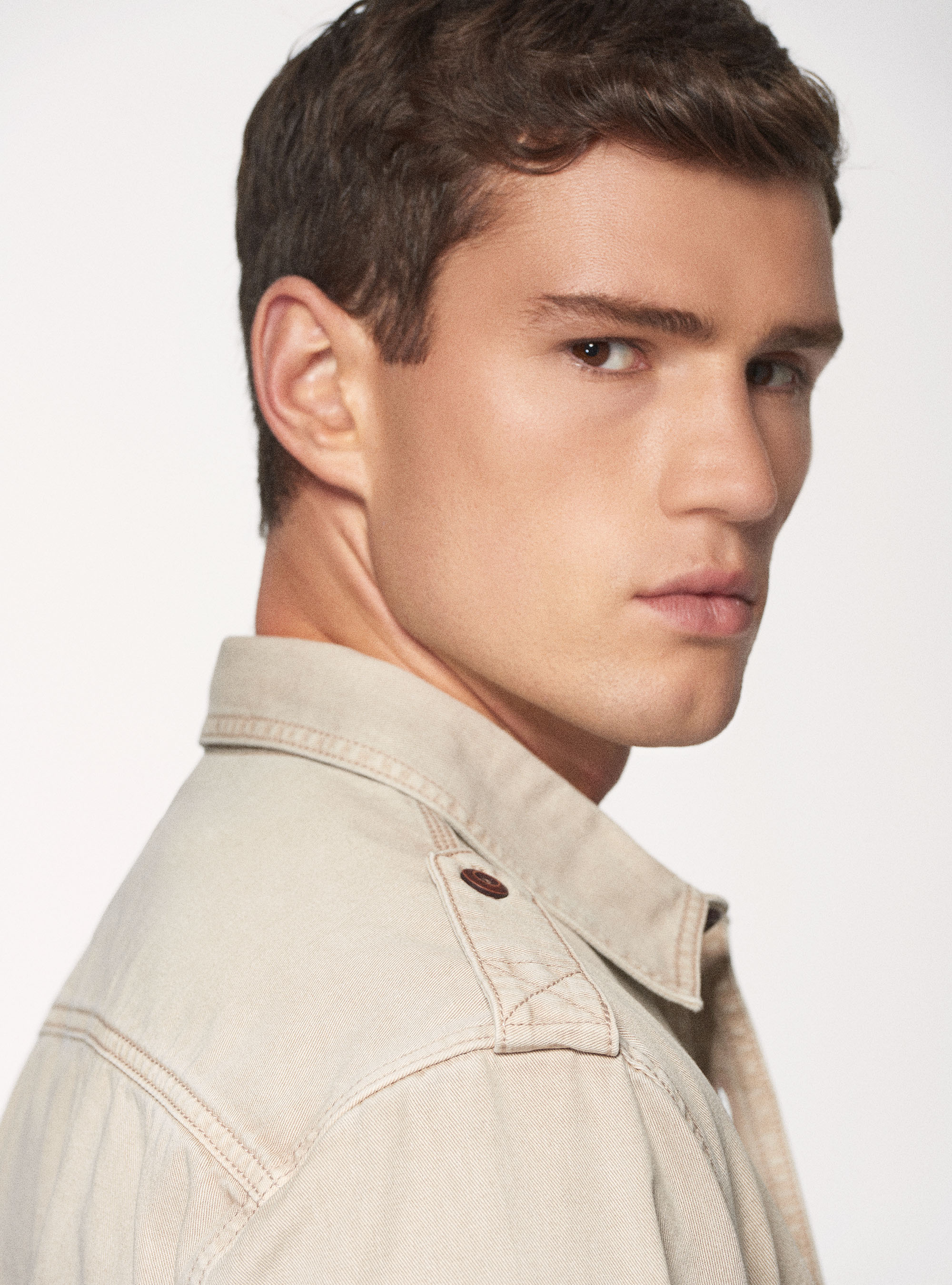 Giacca stile camicia in twill garment dyed, ECRU