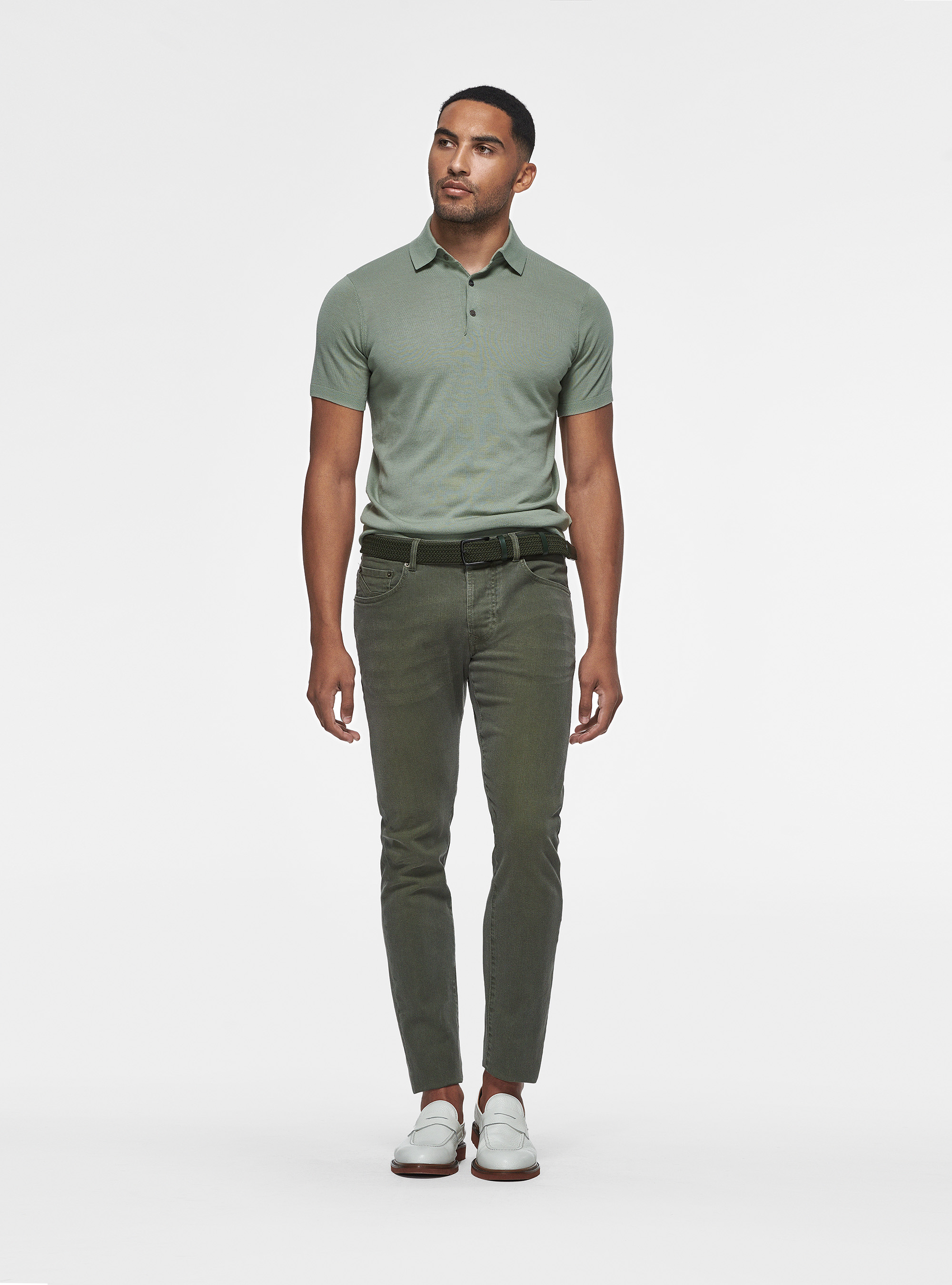 Polo de punto de algod&oacute;n y seda, SALVIA 0602C