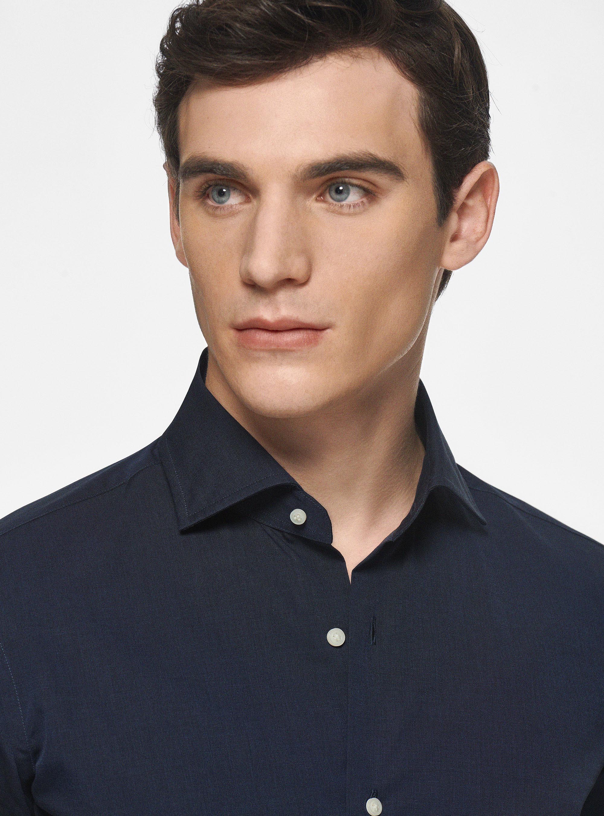 Cotton shirt fil a fil, NAVY BLUE