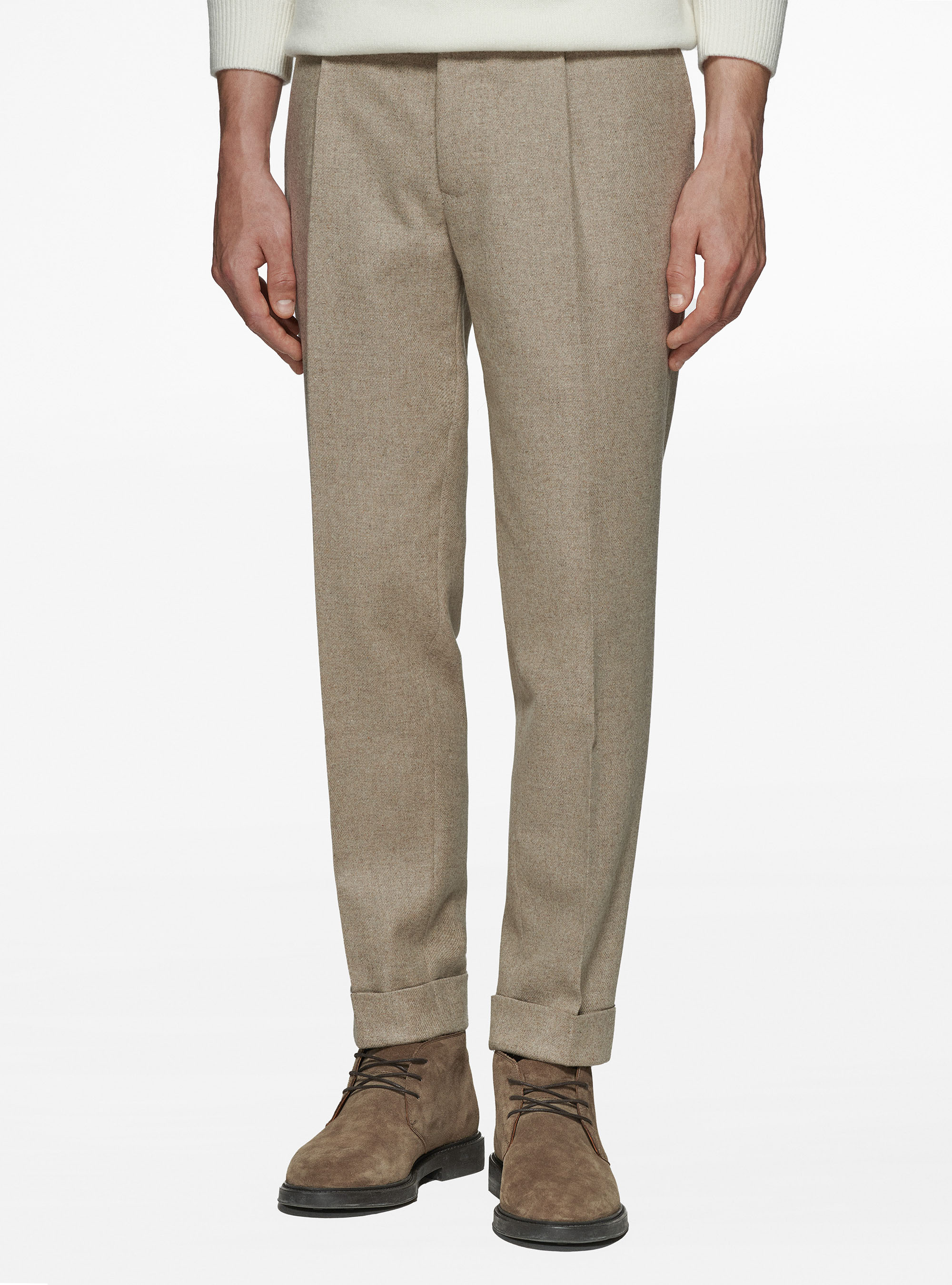 Pantaloni con pince in flanella Duemilagori, SABBIA