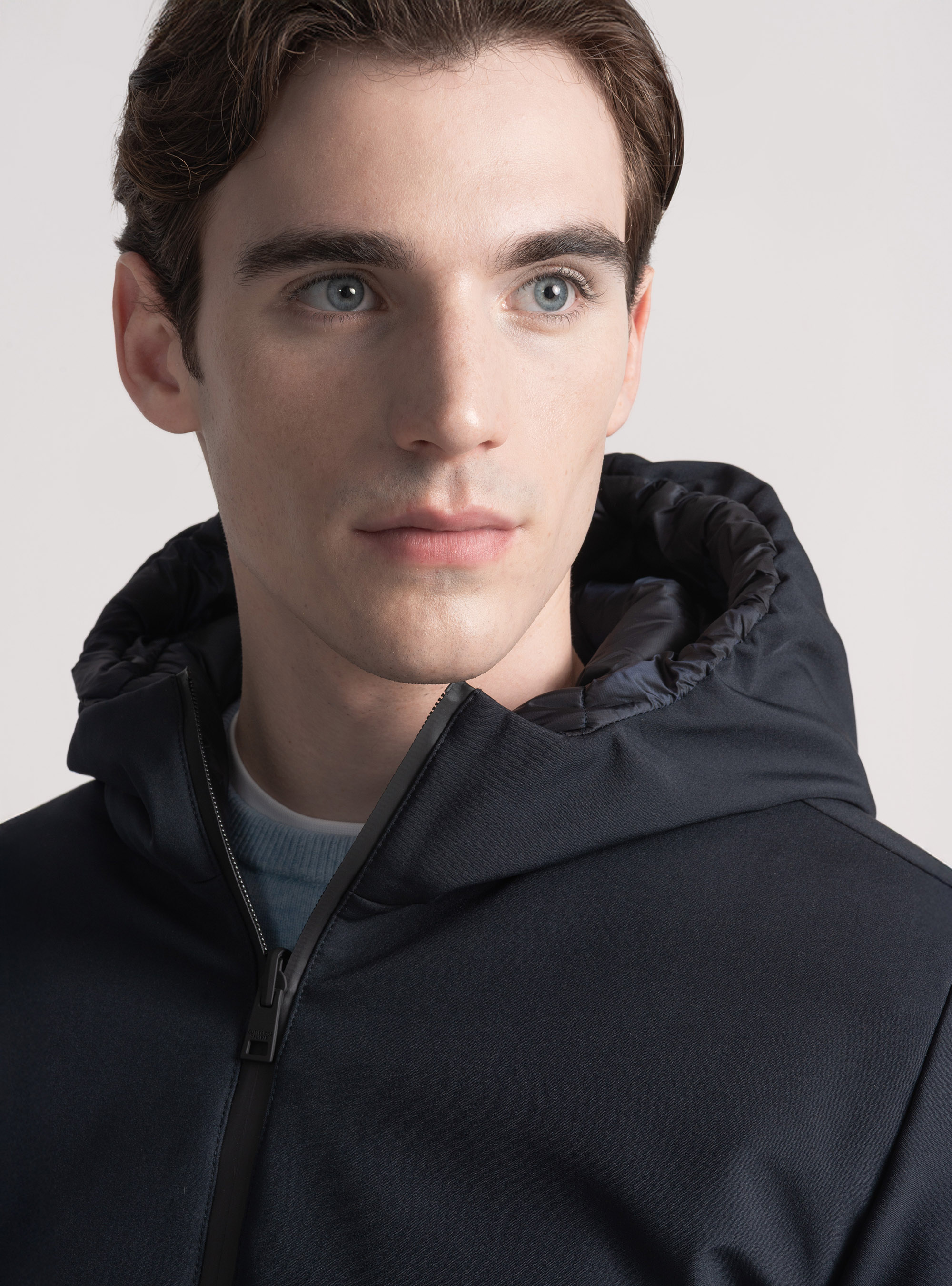 Reversible technical jacket with hood, NAVY BLUE