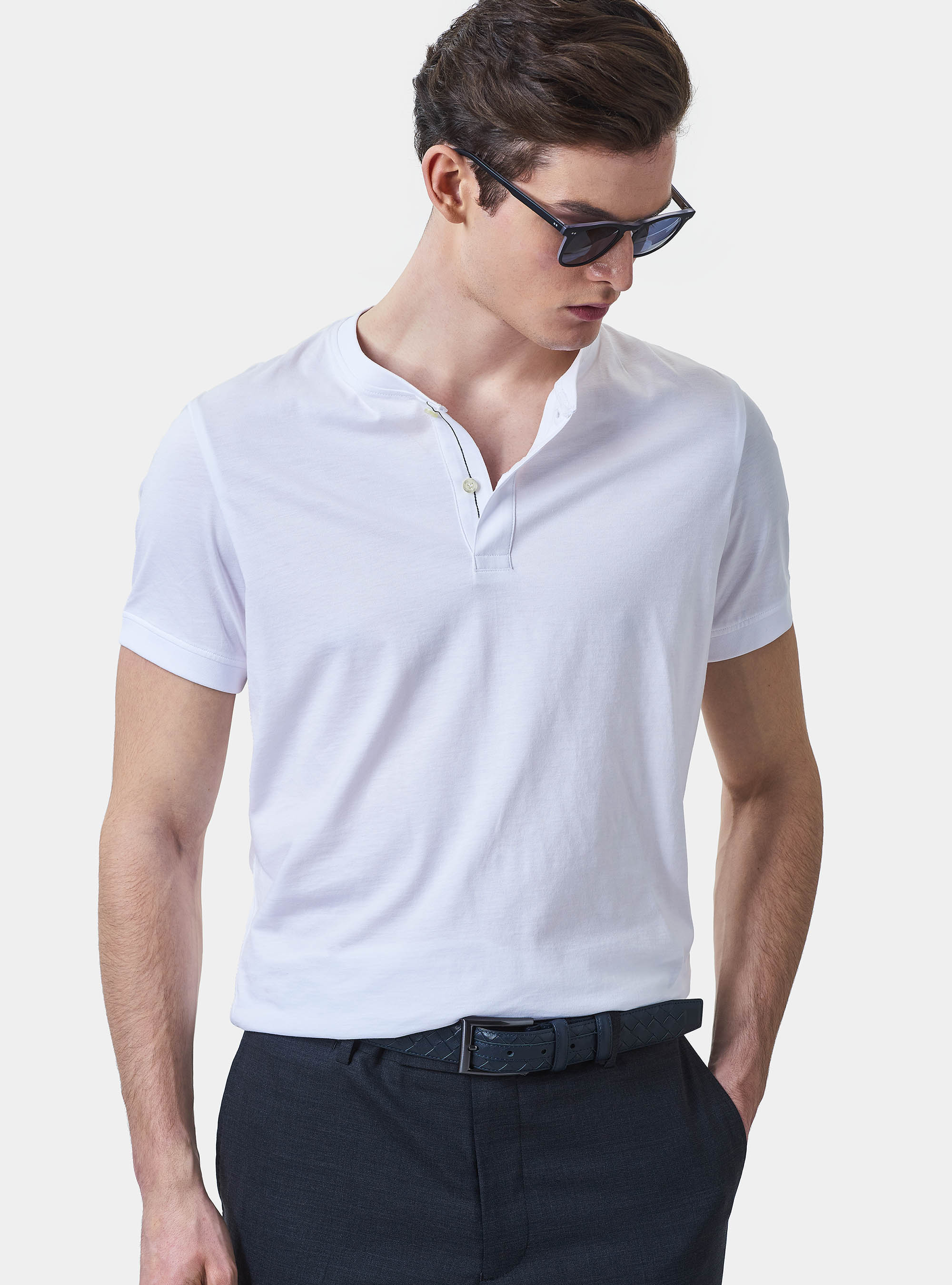 Serafino T-shirt in 100% cotton supima jersey, WHITE