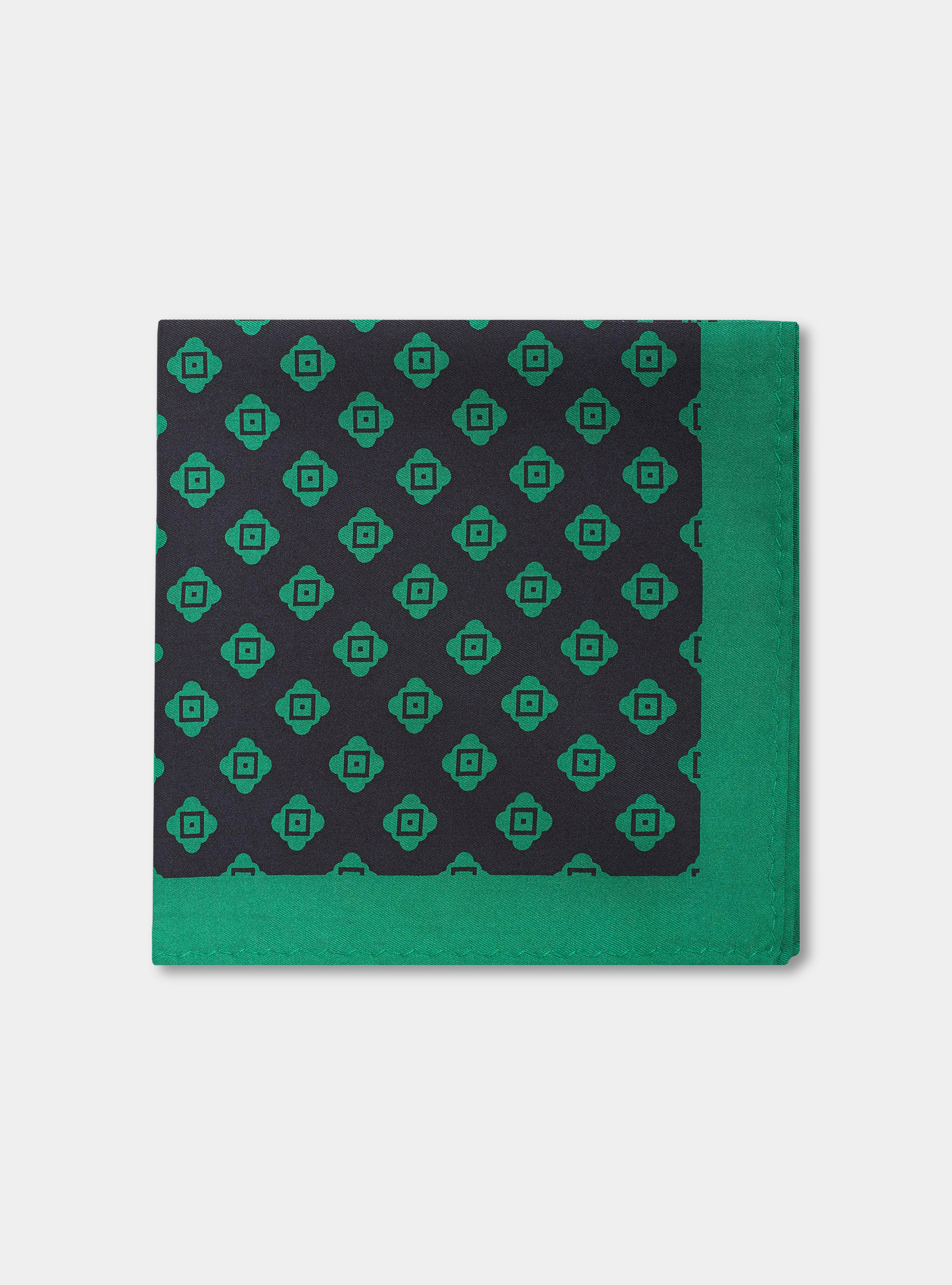 Pochette en soie imprim&eacute;e double face, VERT