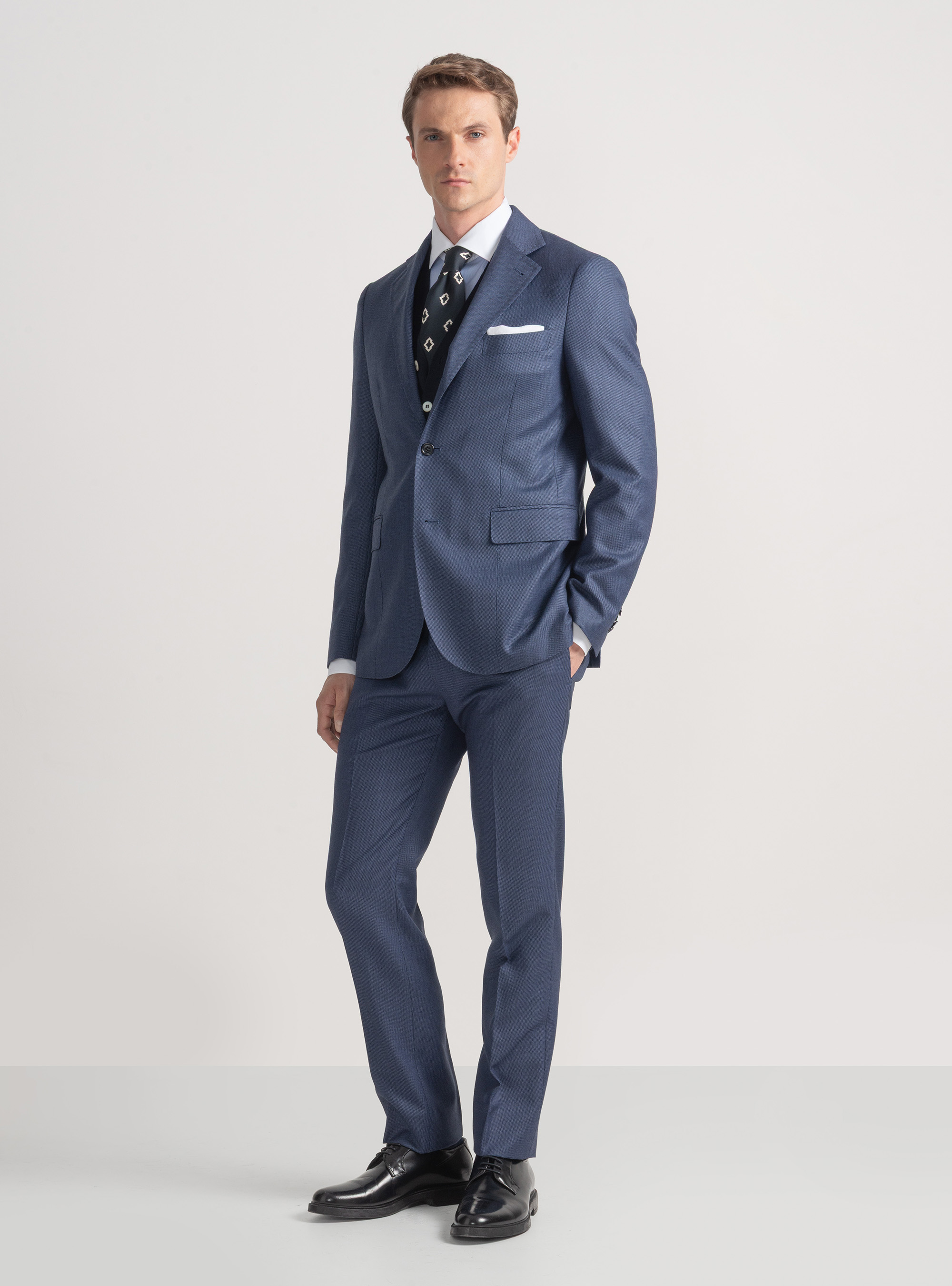 Pantaloni per abito in lana occhio di pernice Vitale Barberis Canonico, INCHIOSTRO