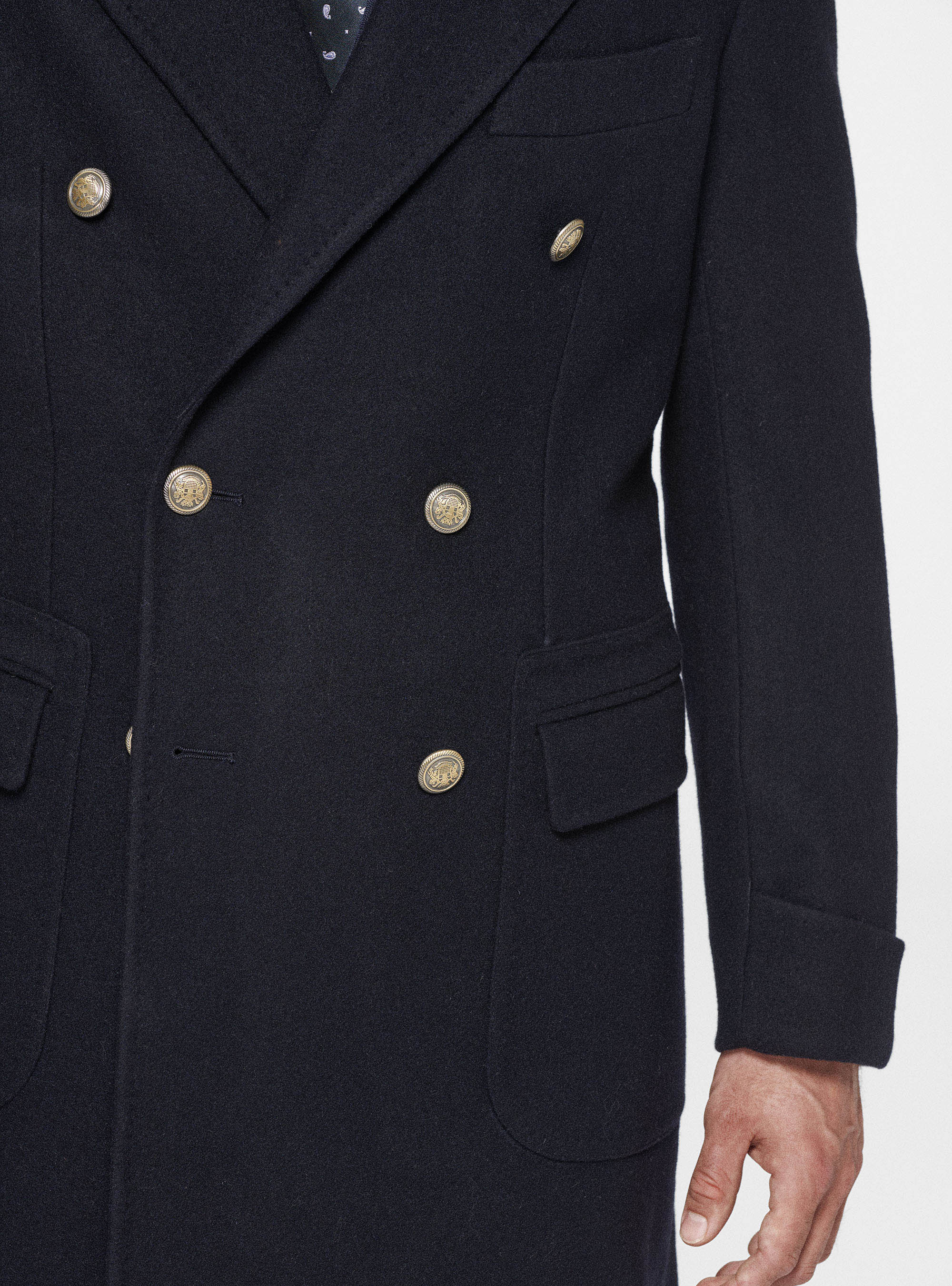 Cappotto doppiopetto in pura lana, BLU NAVY