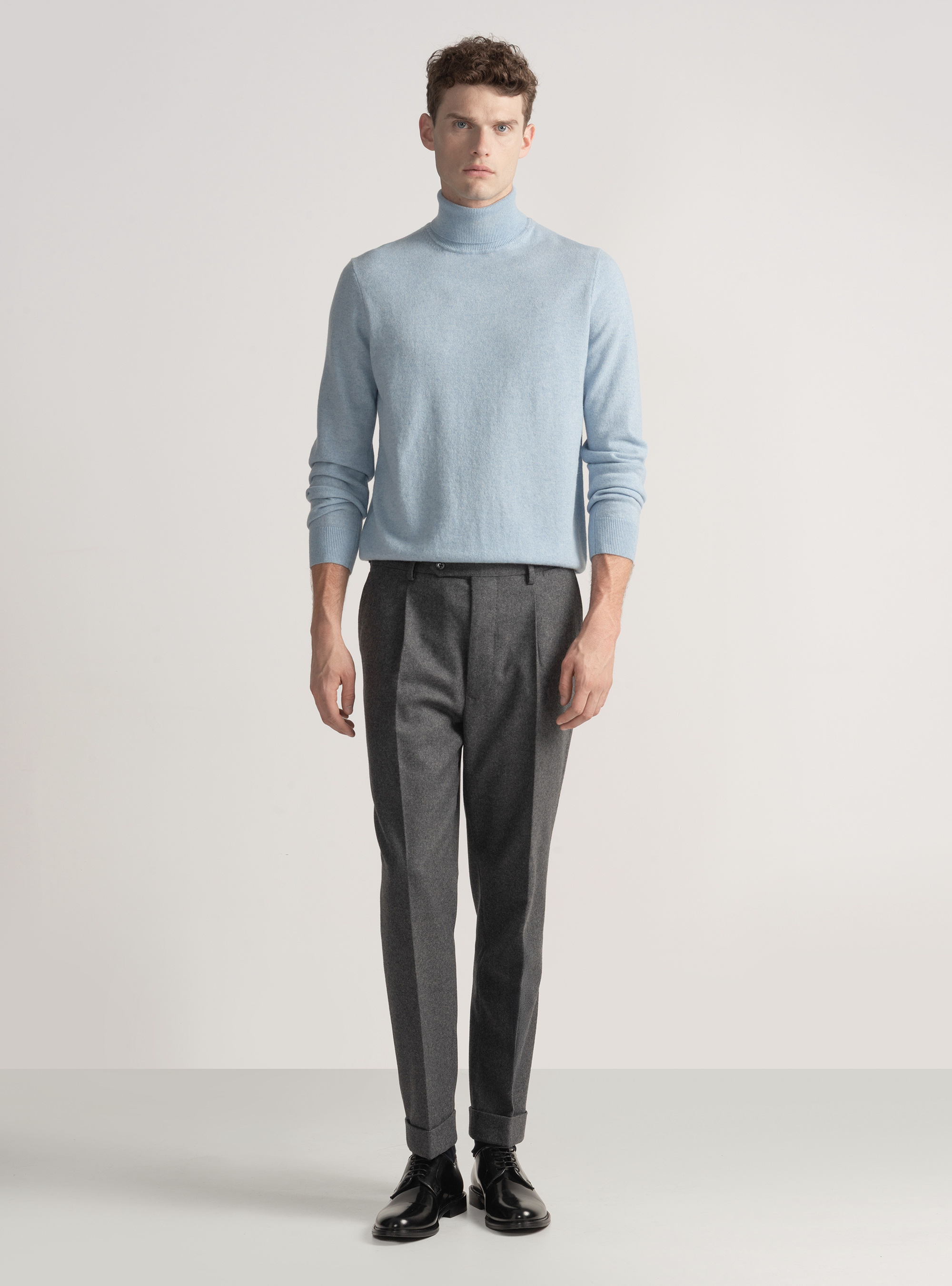 Pantaloni con pince in flanella, ASFALTO