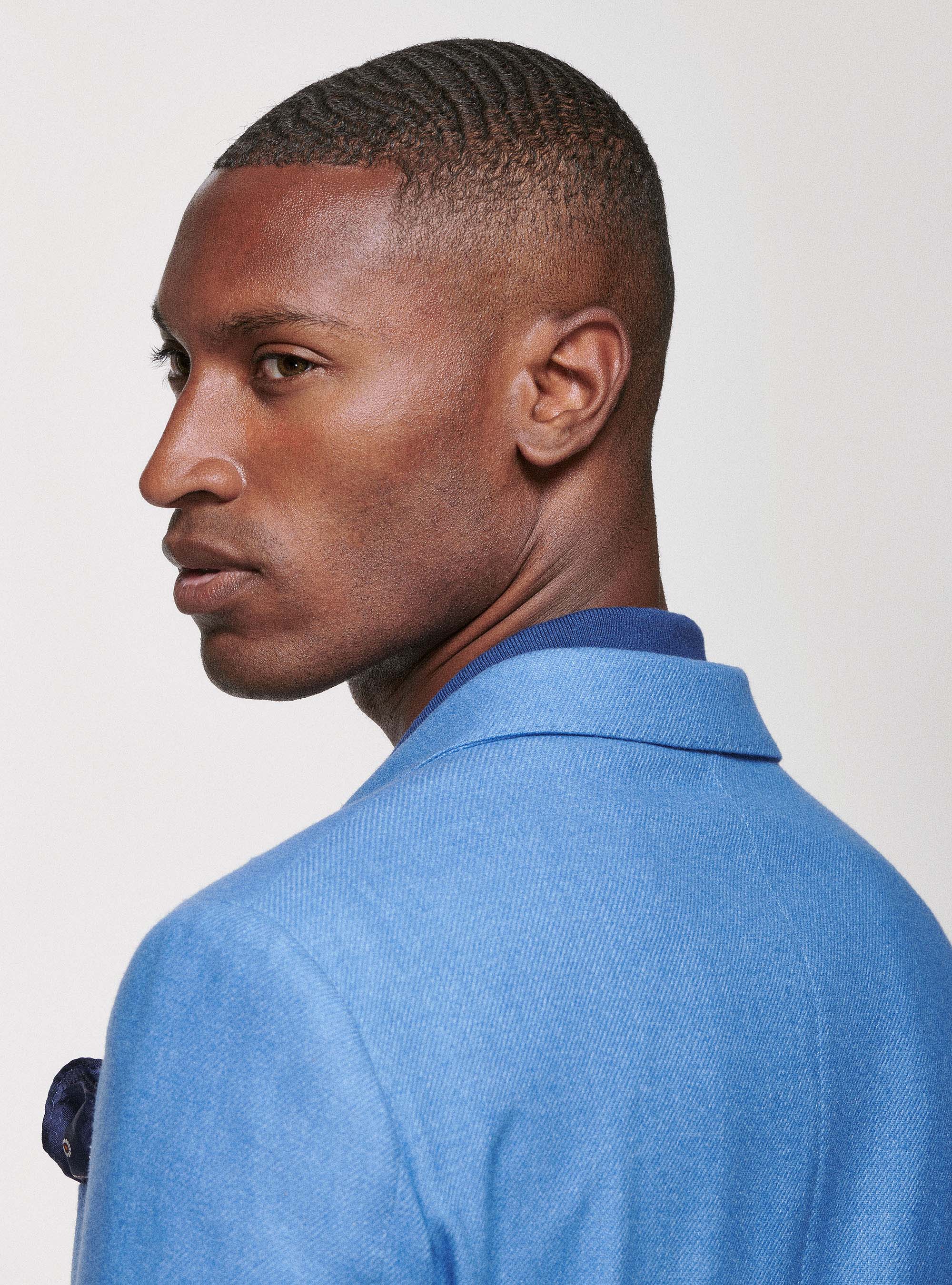 Giacca in flanella di lana Duemilagori con revers a lancia, AZZURRO