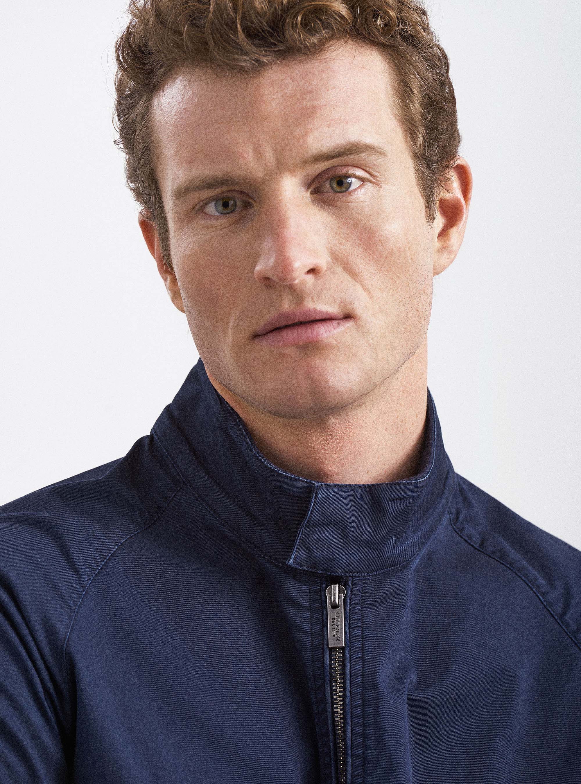 Stretch cotton twill bomber jacket, NAVY BLUE