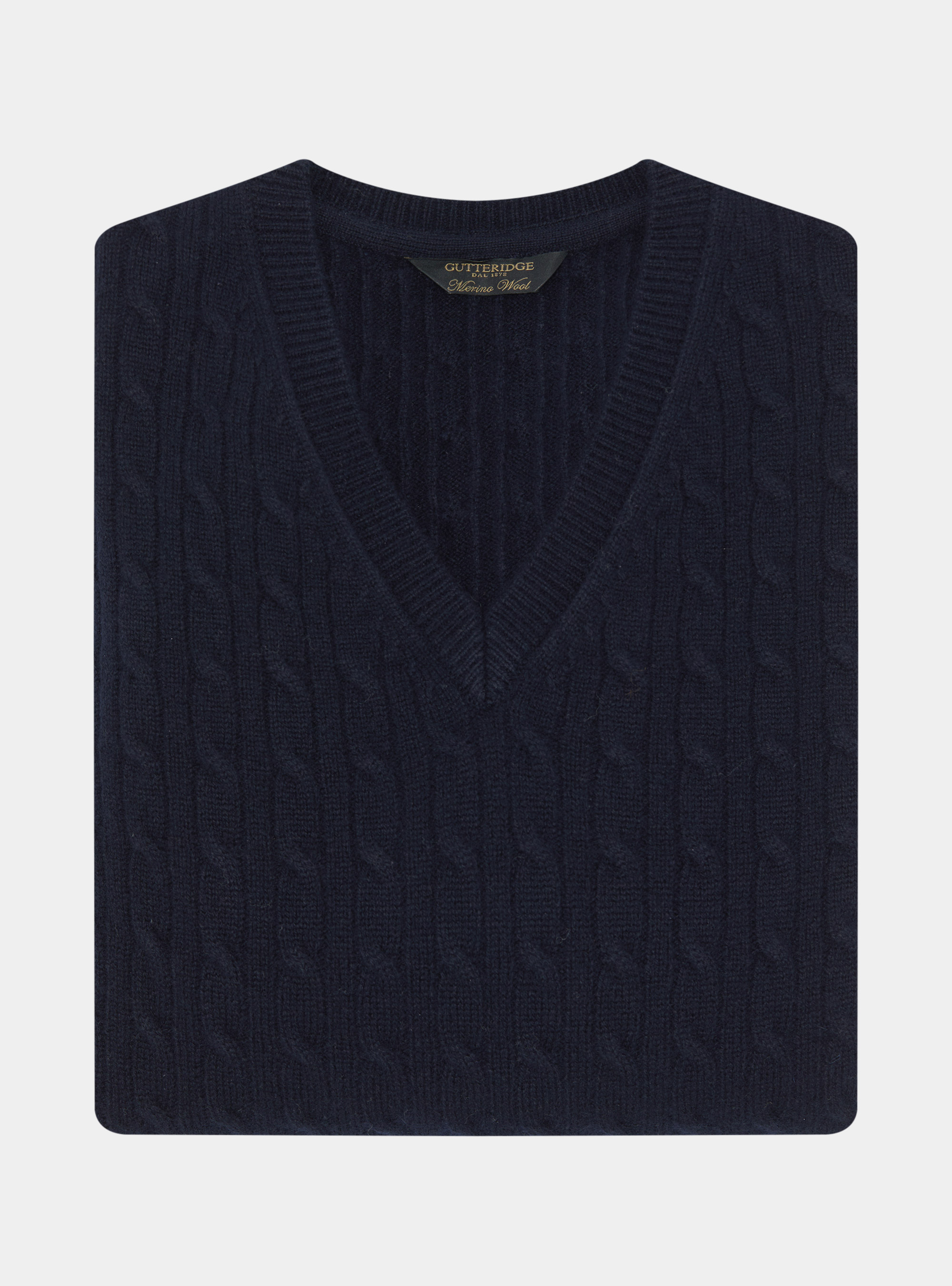 Merino wool V-neck sweater with braid, NAVY BLUE
