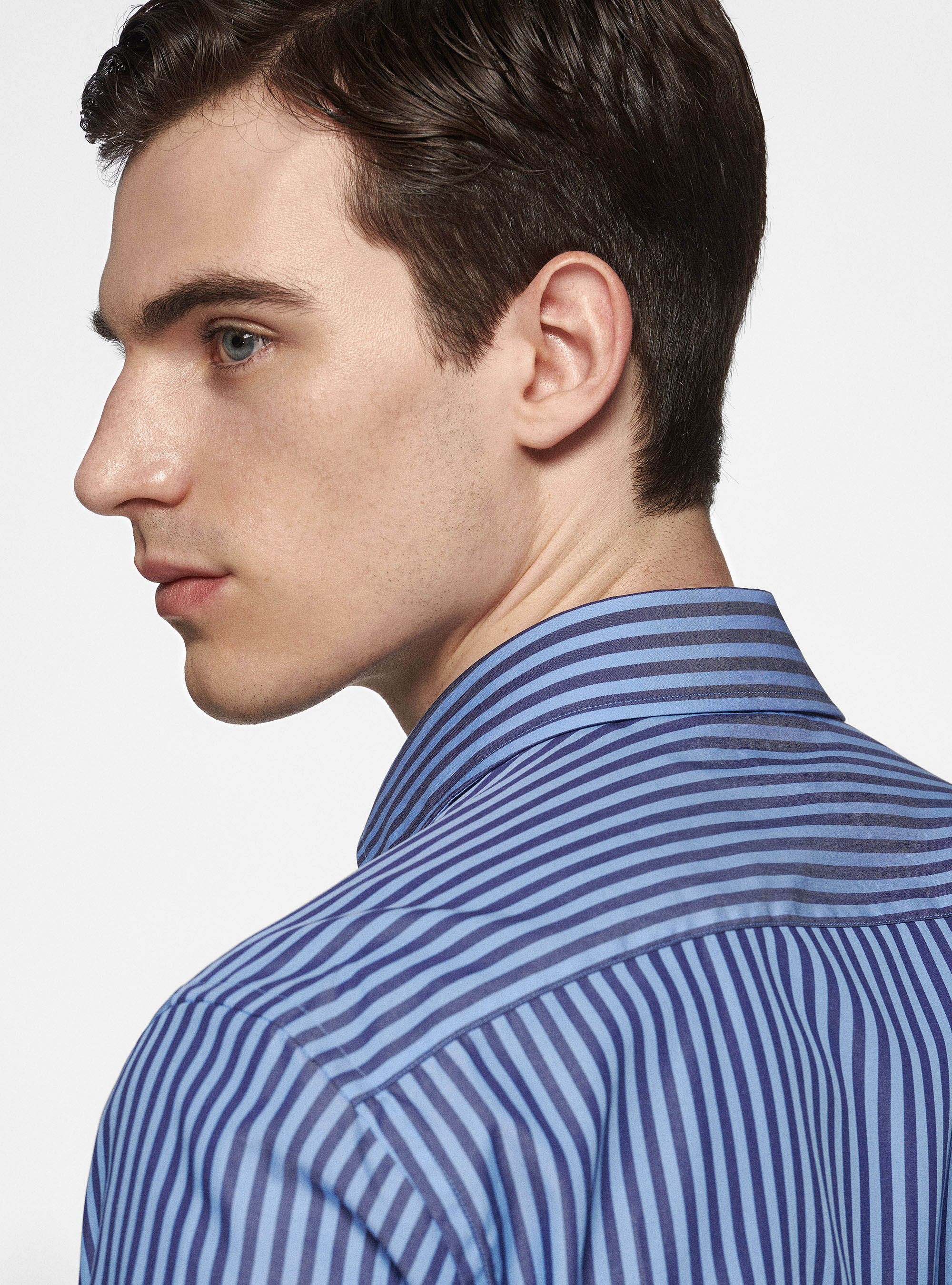 Camicia in puro cotone rigato, BLU