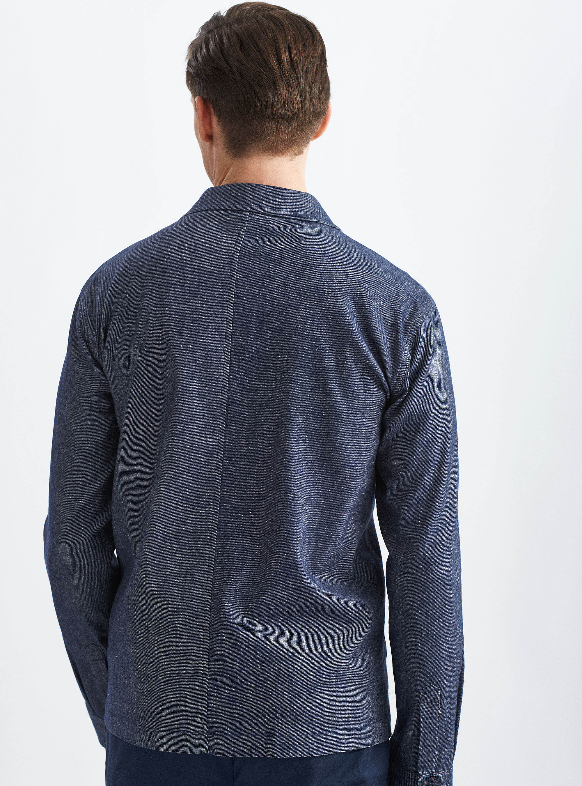 Giacca camicia in cotone e lino effetto denim, BLU NAVY