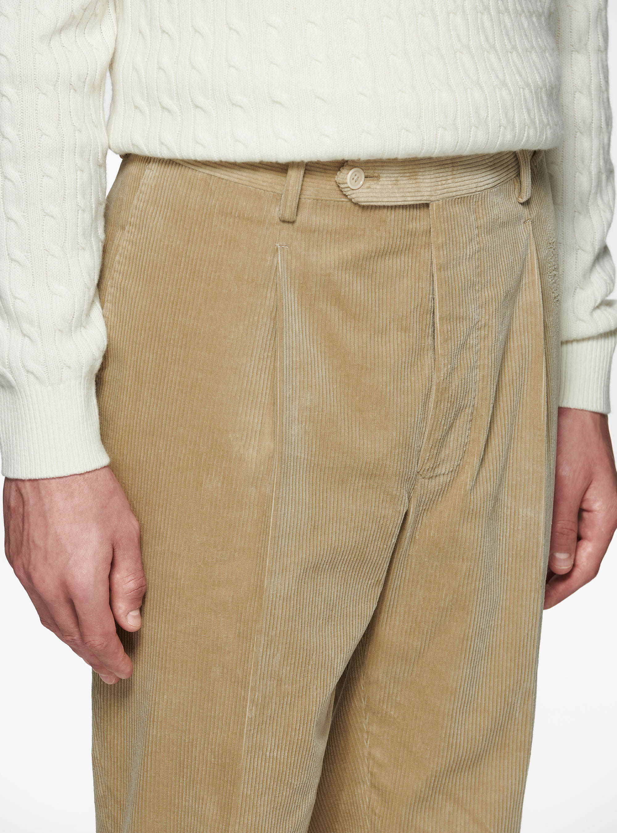 Pantaloni con pince in velluto Duca Visconti di Modrone, SABBIA