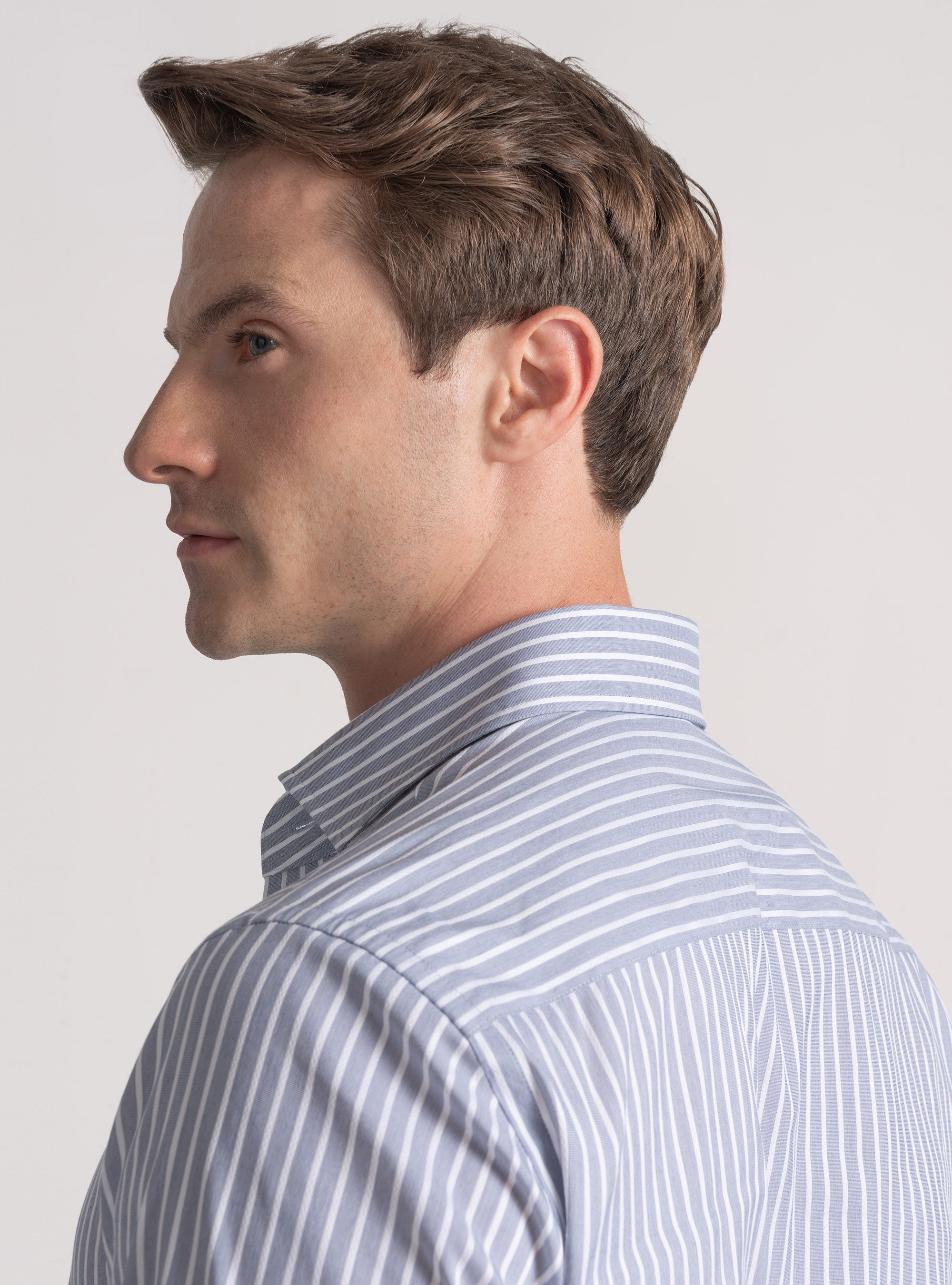 Stretch cotton blend striped shirt, BLUE