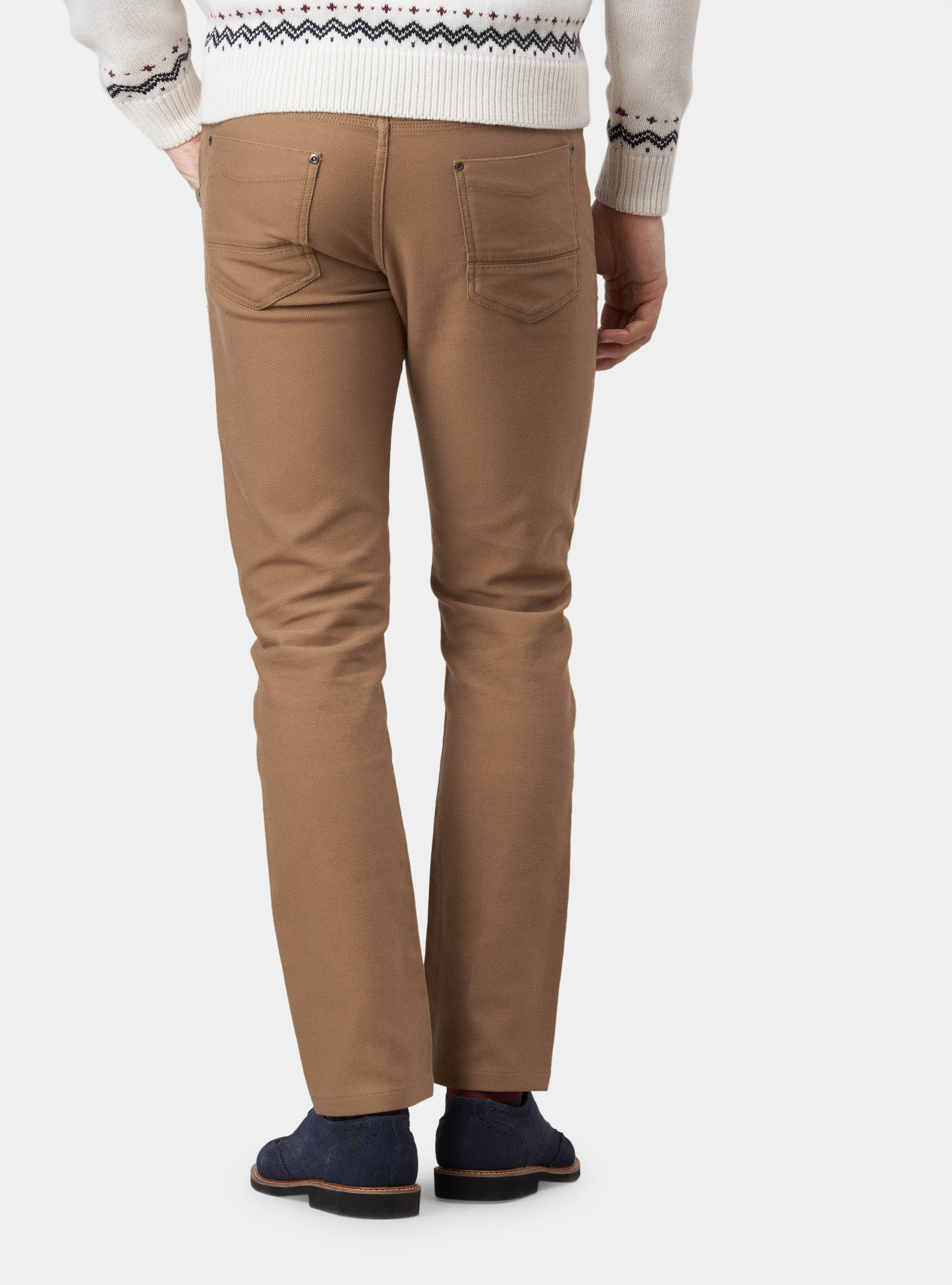 Pantaloni tipo denim in cotone stretch, NOCCIOLA 0509C