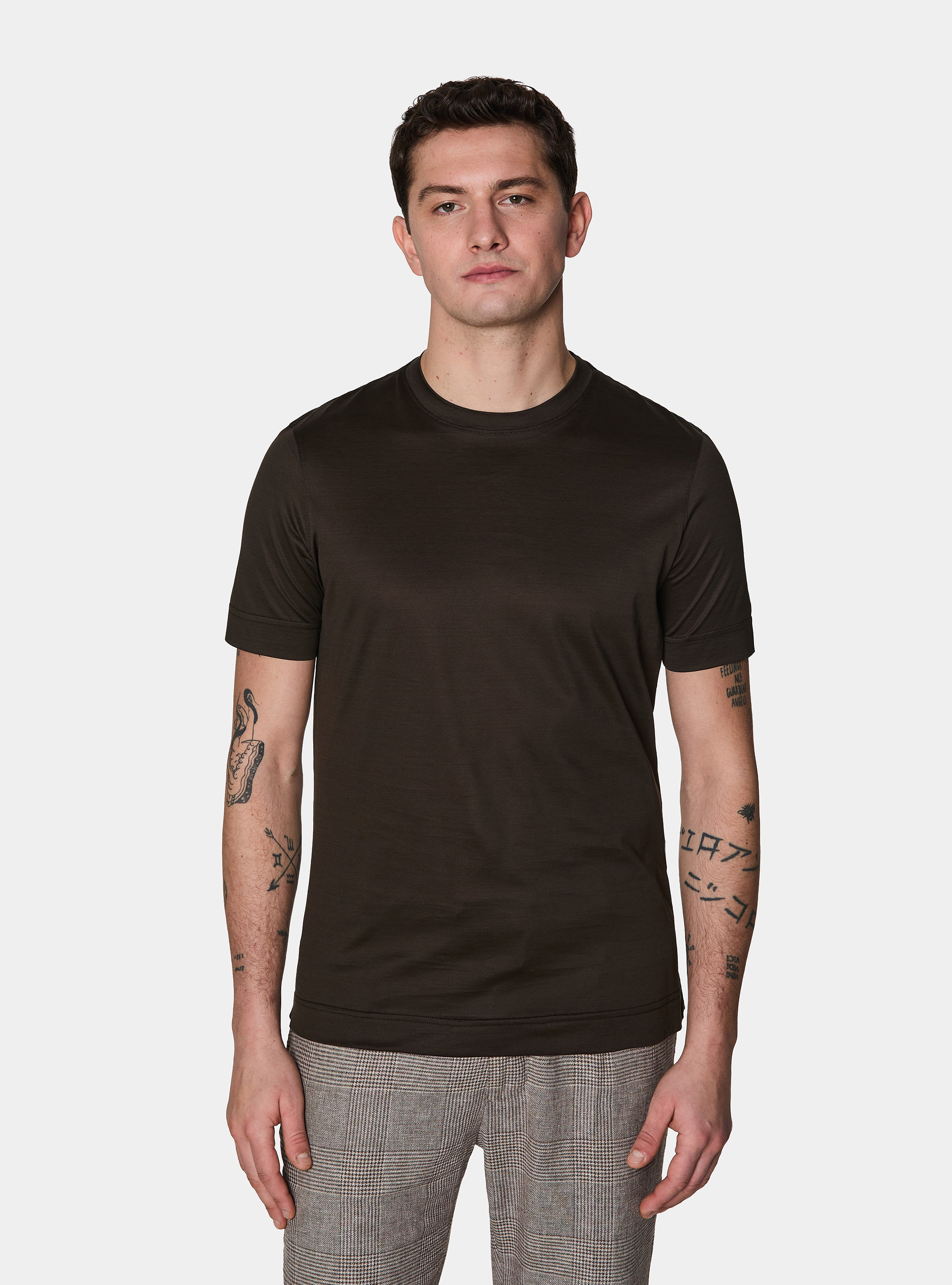 Short-sleeved T-shirt in lisle yarn, BROWN