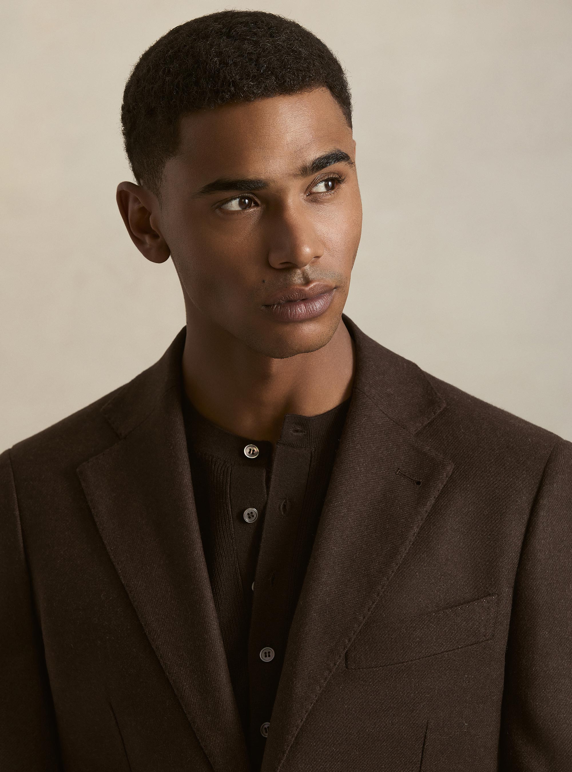 Wool blend flannel blazer, BROWN
