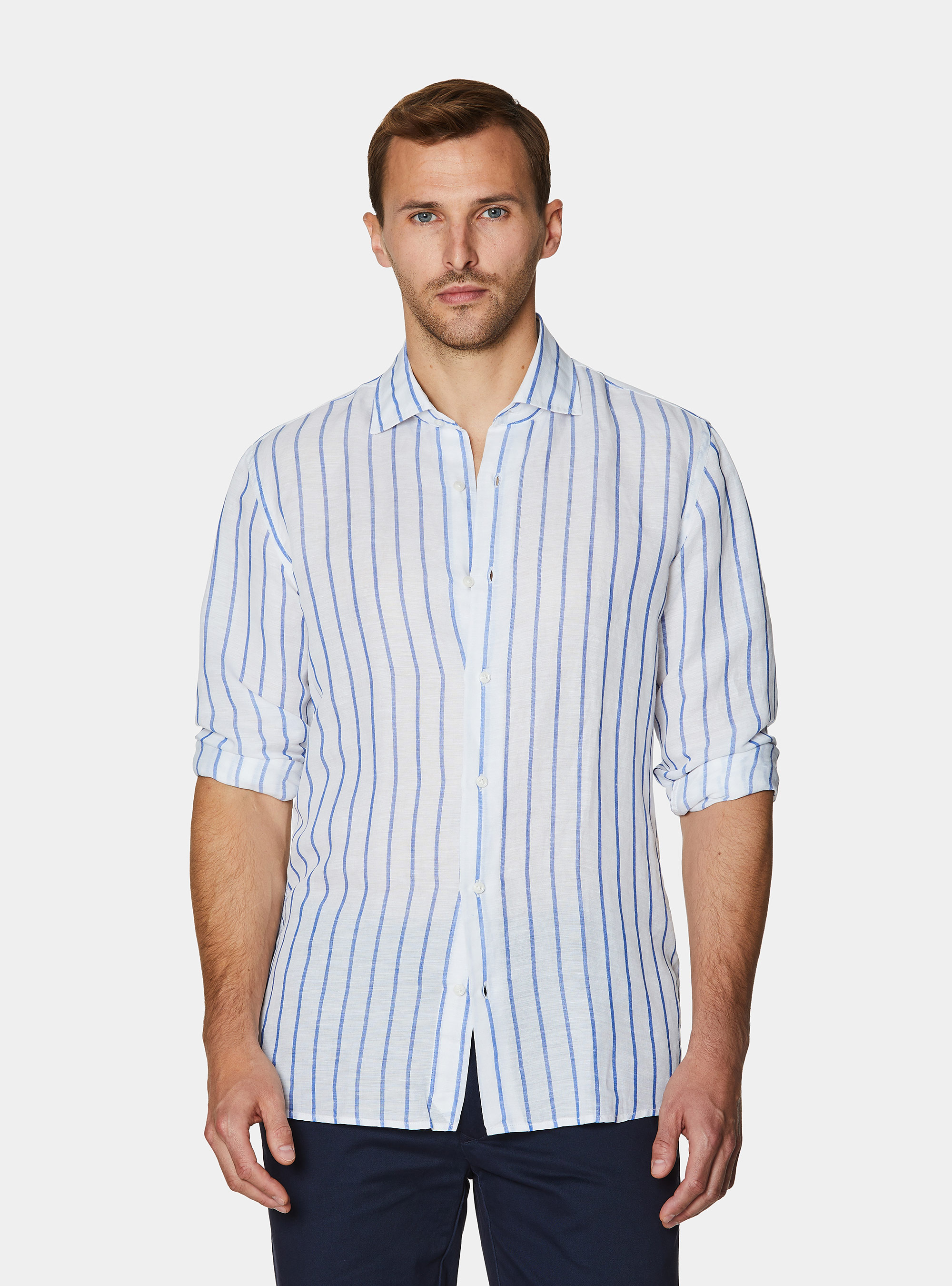 Linen blend striped shirt, BLUE