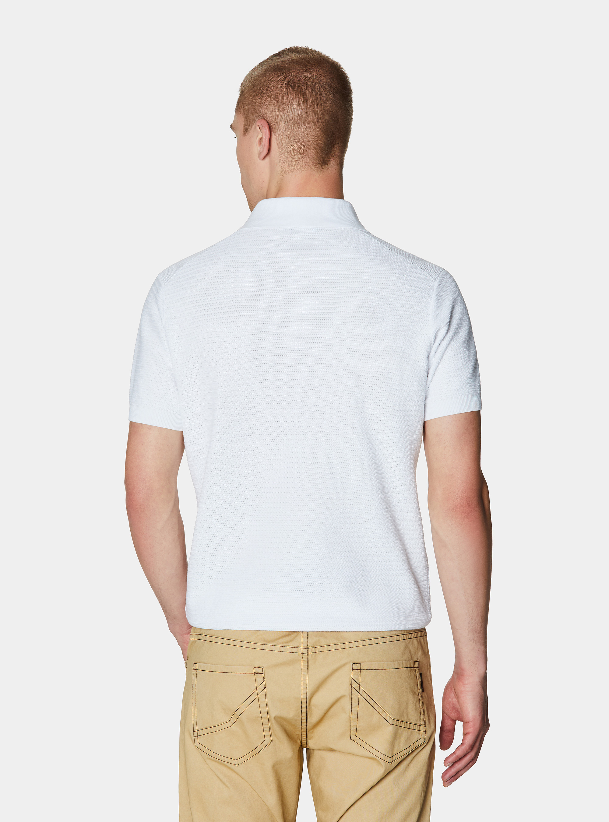 Textured cotton knit polo shirt, WHITE