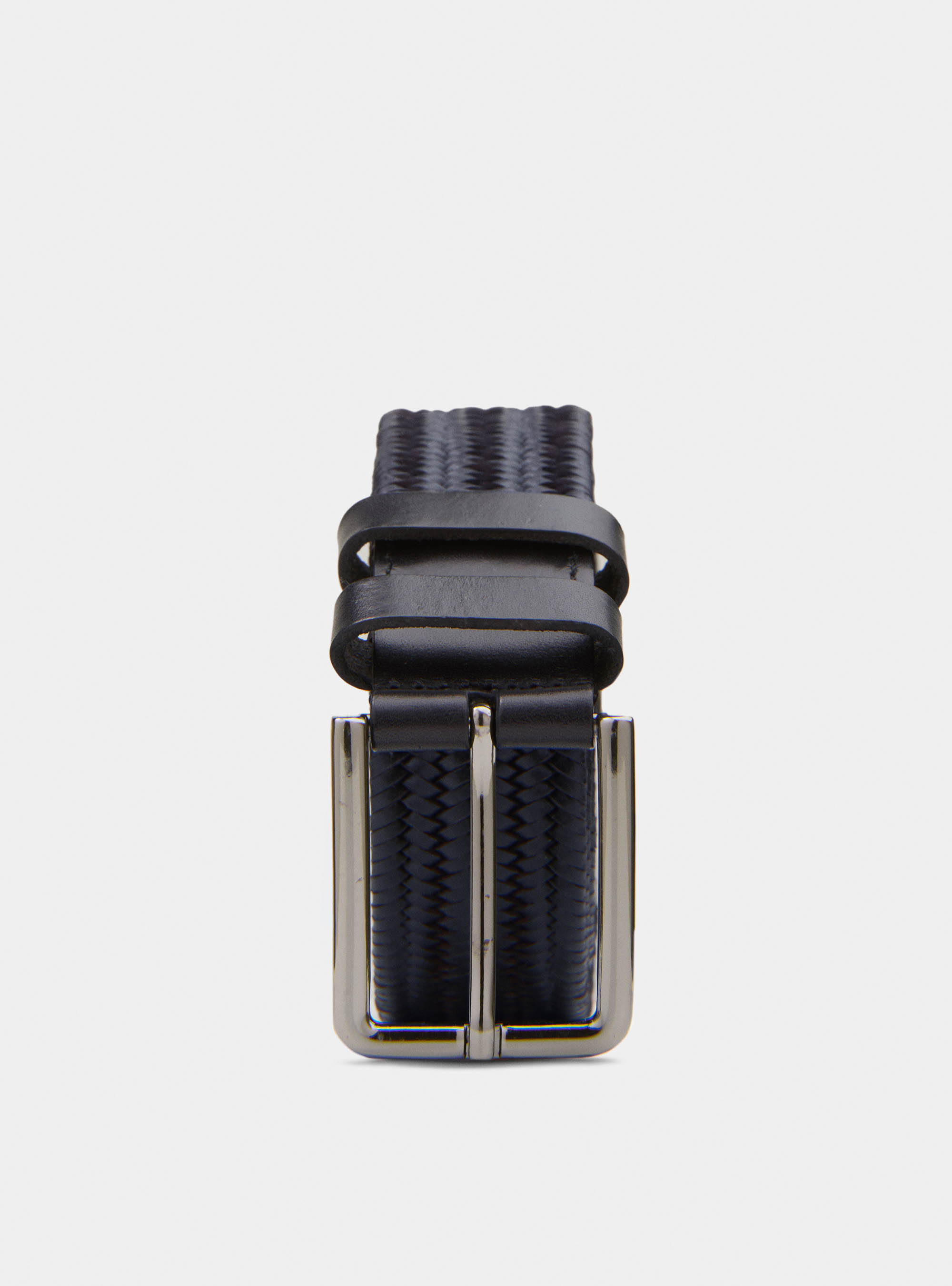 Cintura in pelle intrecciata stretch, BLU NAVY