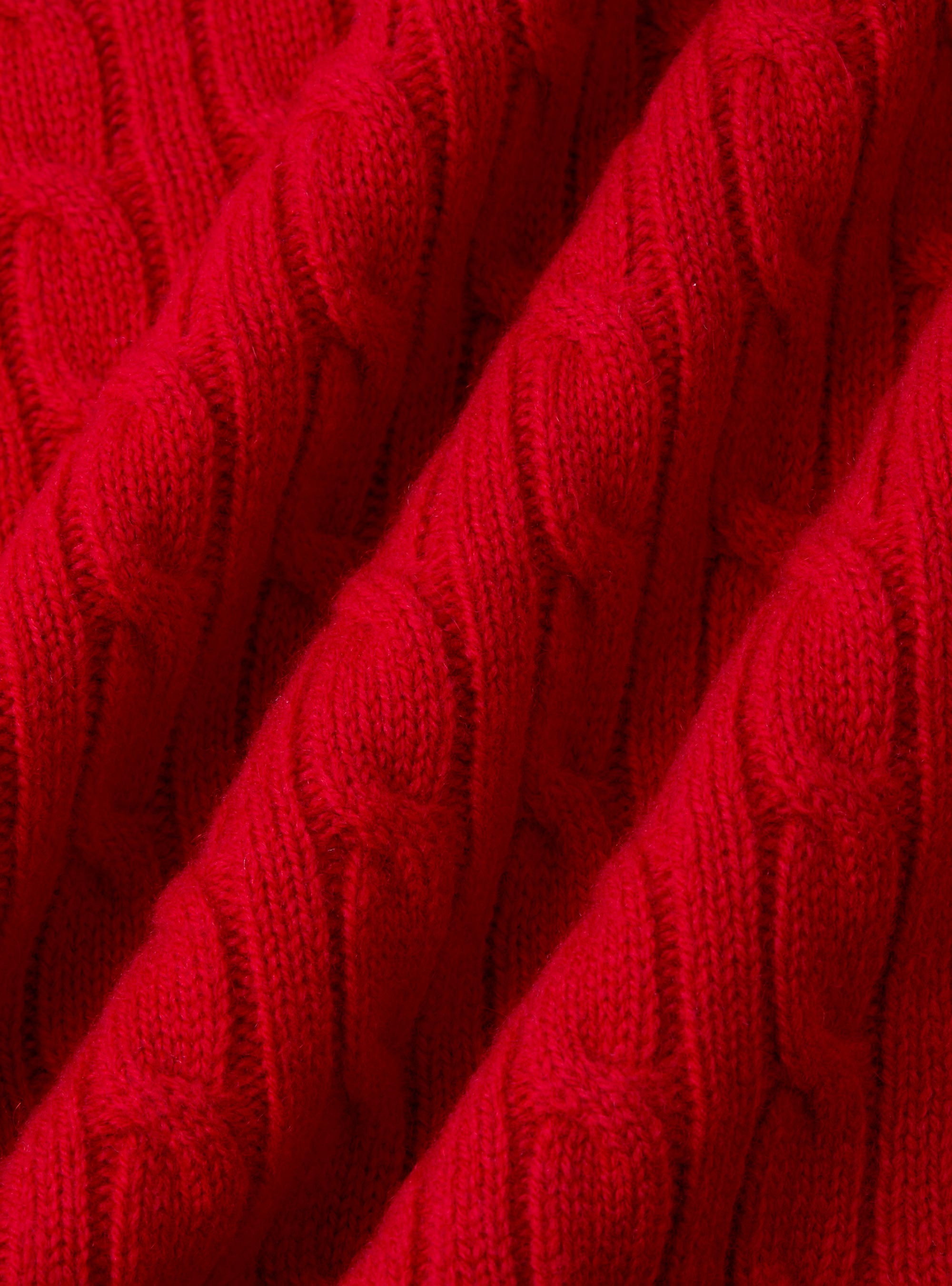 Maglia collo alto con treccia in lana cashmere, ROSSO