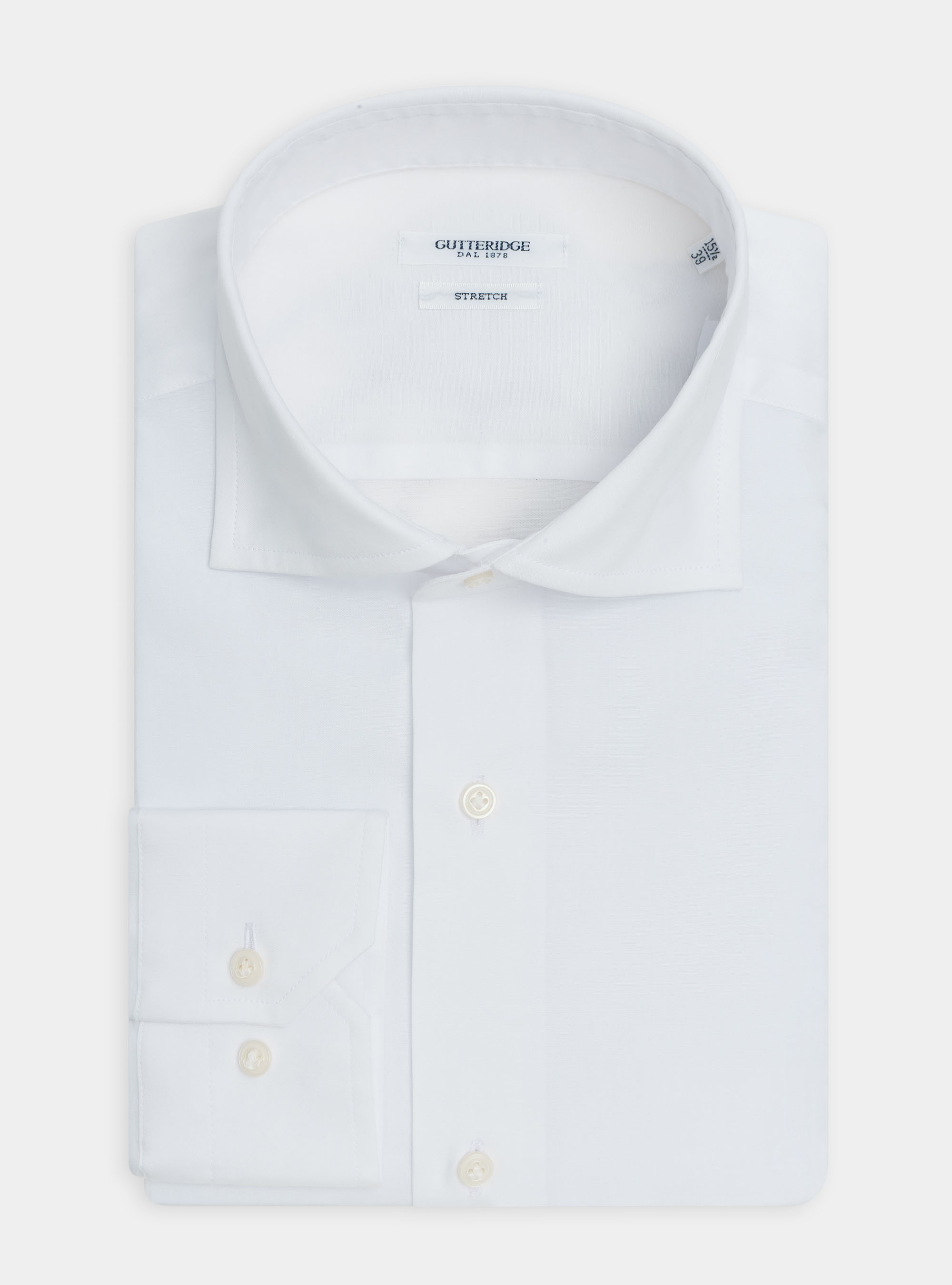 Camicia collo semi francese in popeline stretch, BIANCO