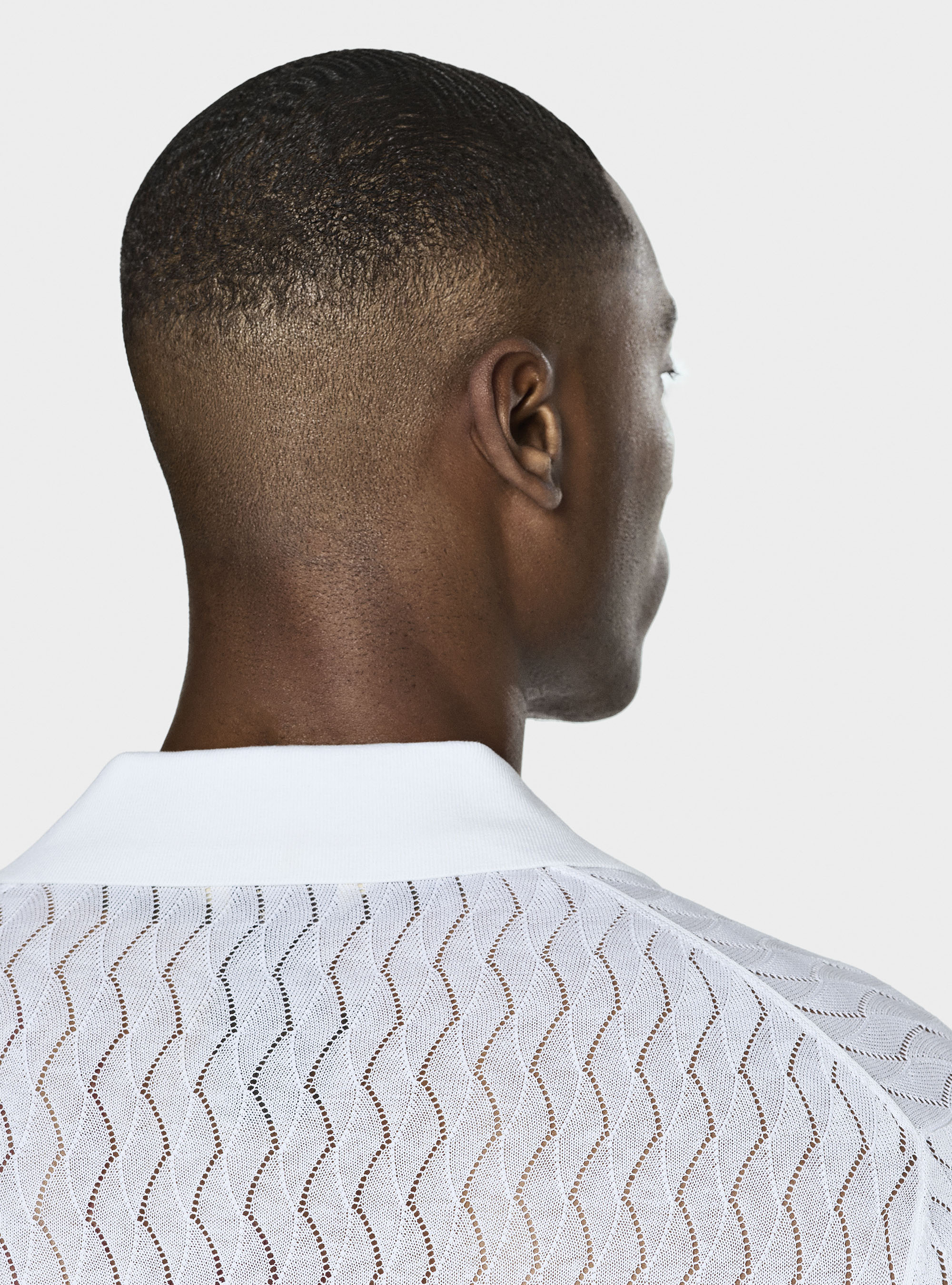 Polo camicia in maglia traforata in cotone e seta, BIANCO