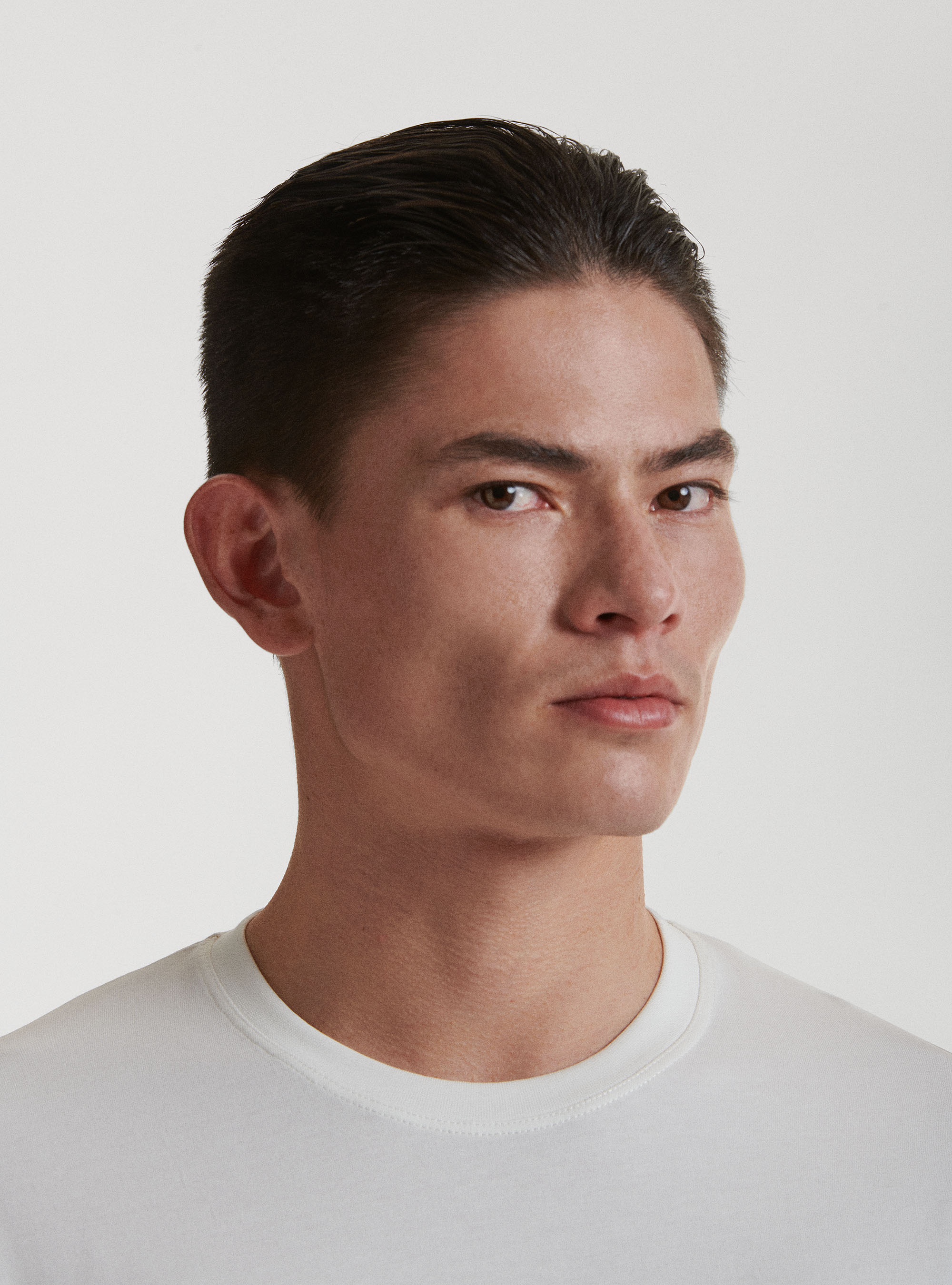 T-shirt girocollo in cotone supima, BIANCO