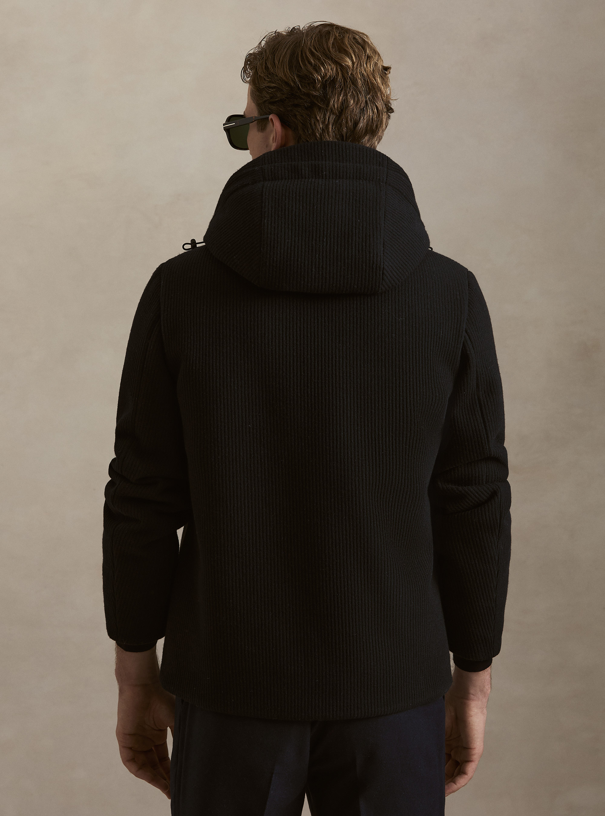 Ribbed hooded puffer jacket, NAVY BLUE