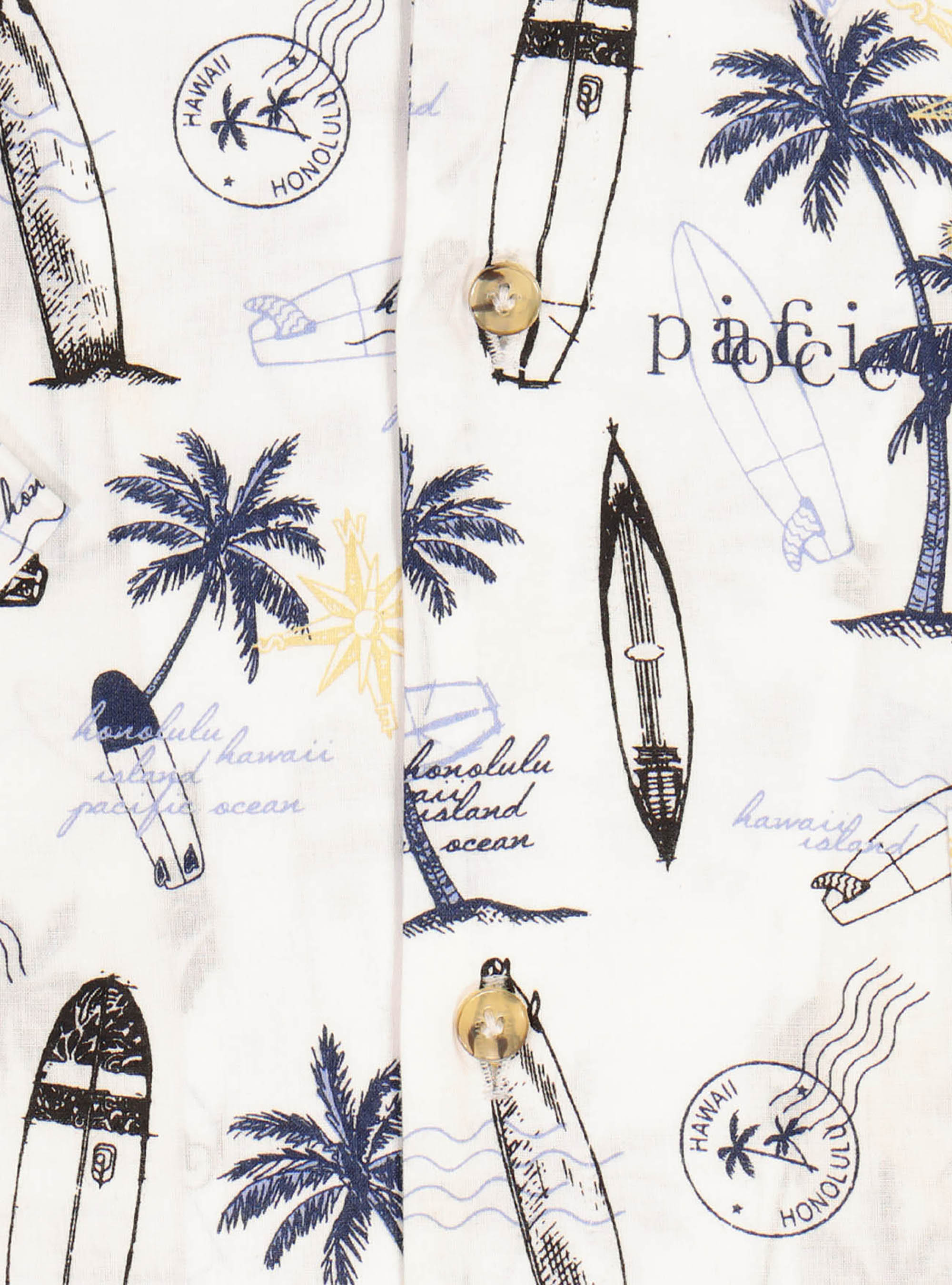 Camicia collo bowling stampa hawaiana, ECRU