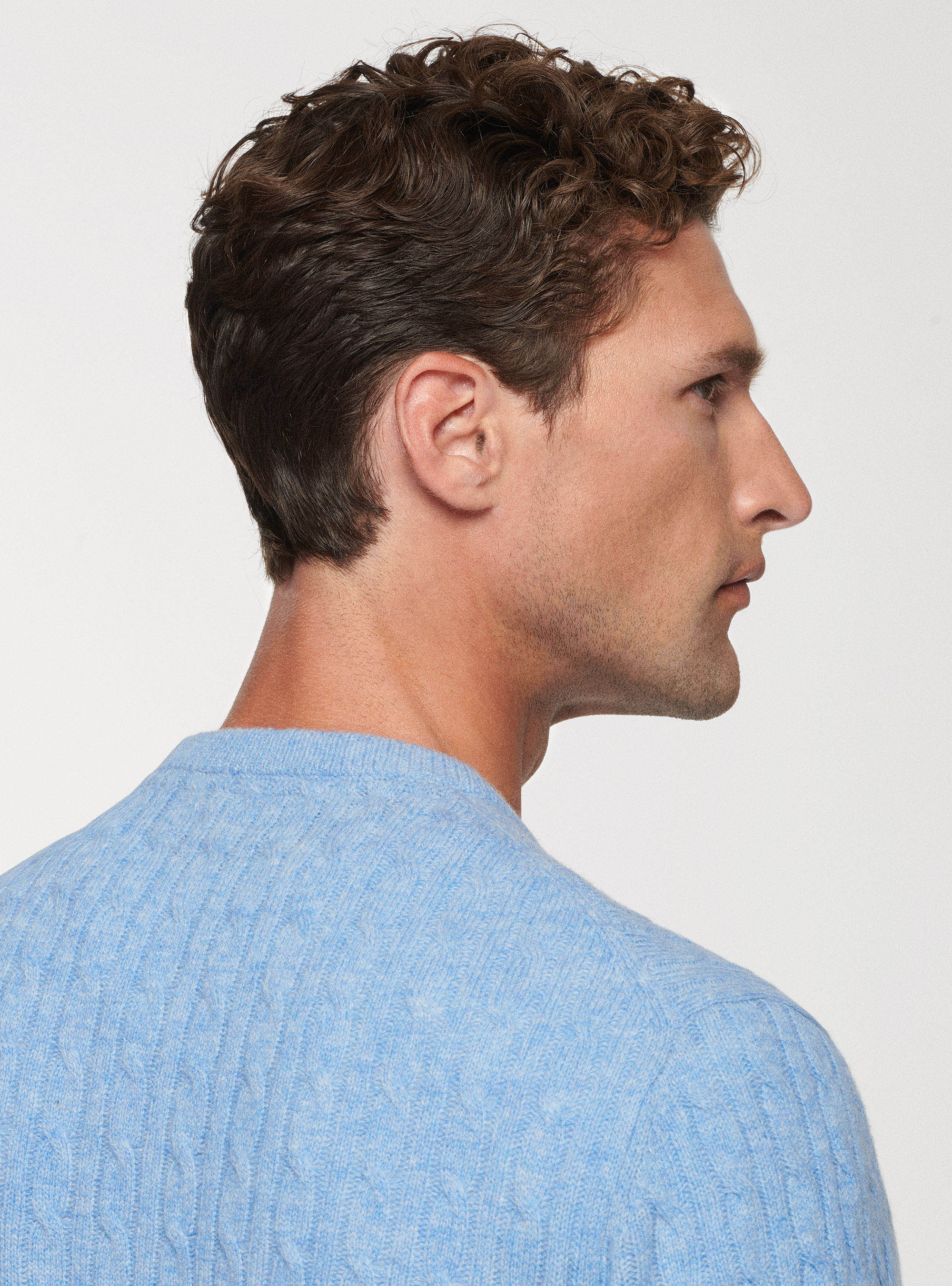 Maglia a treccia in lambswool, AZZURRO