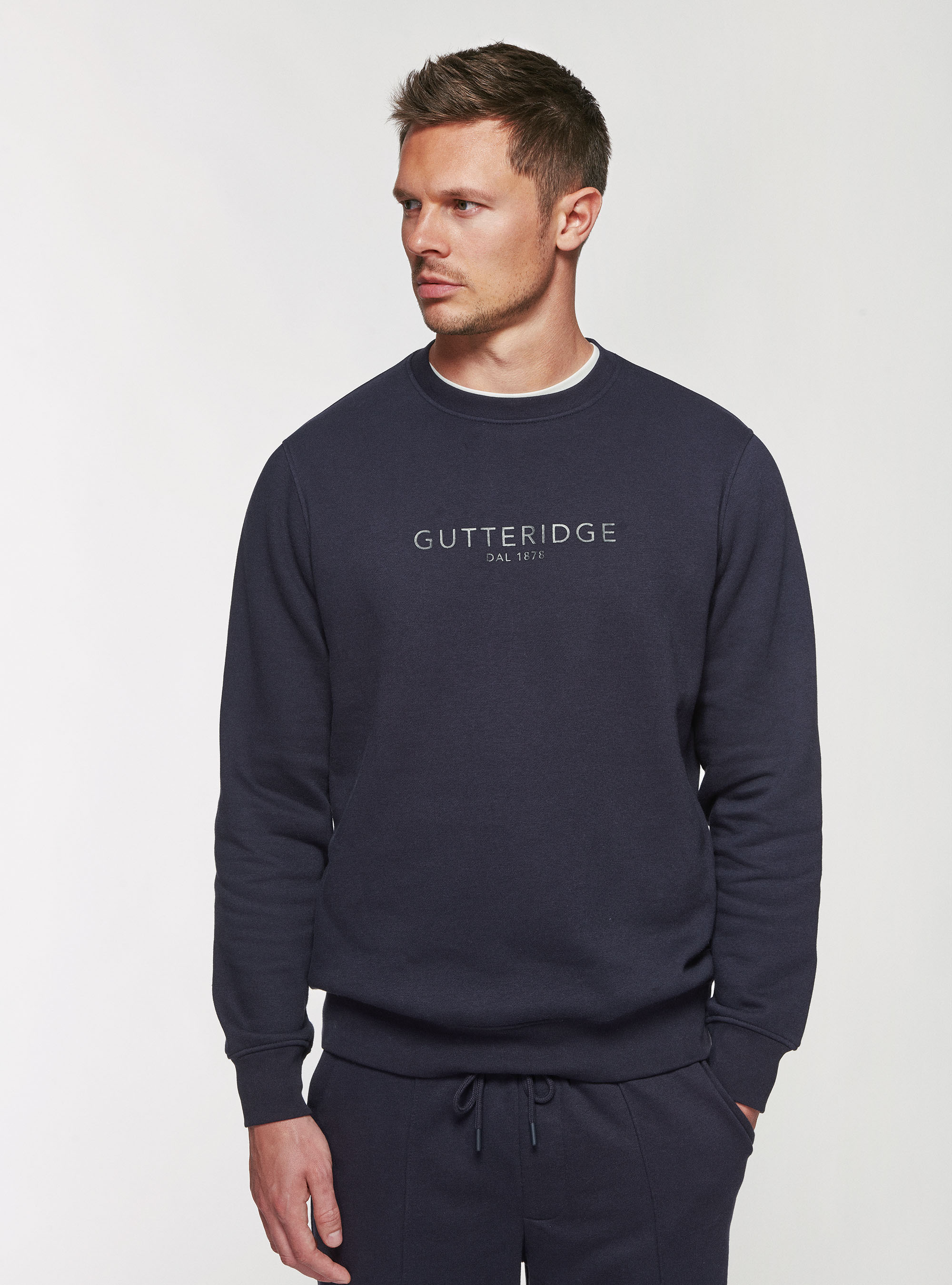 Branded round-neck sweatshirt, NAVY BLUE