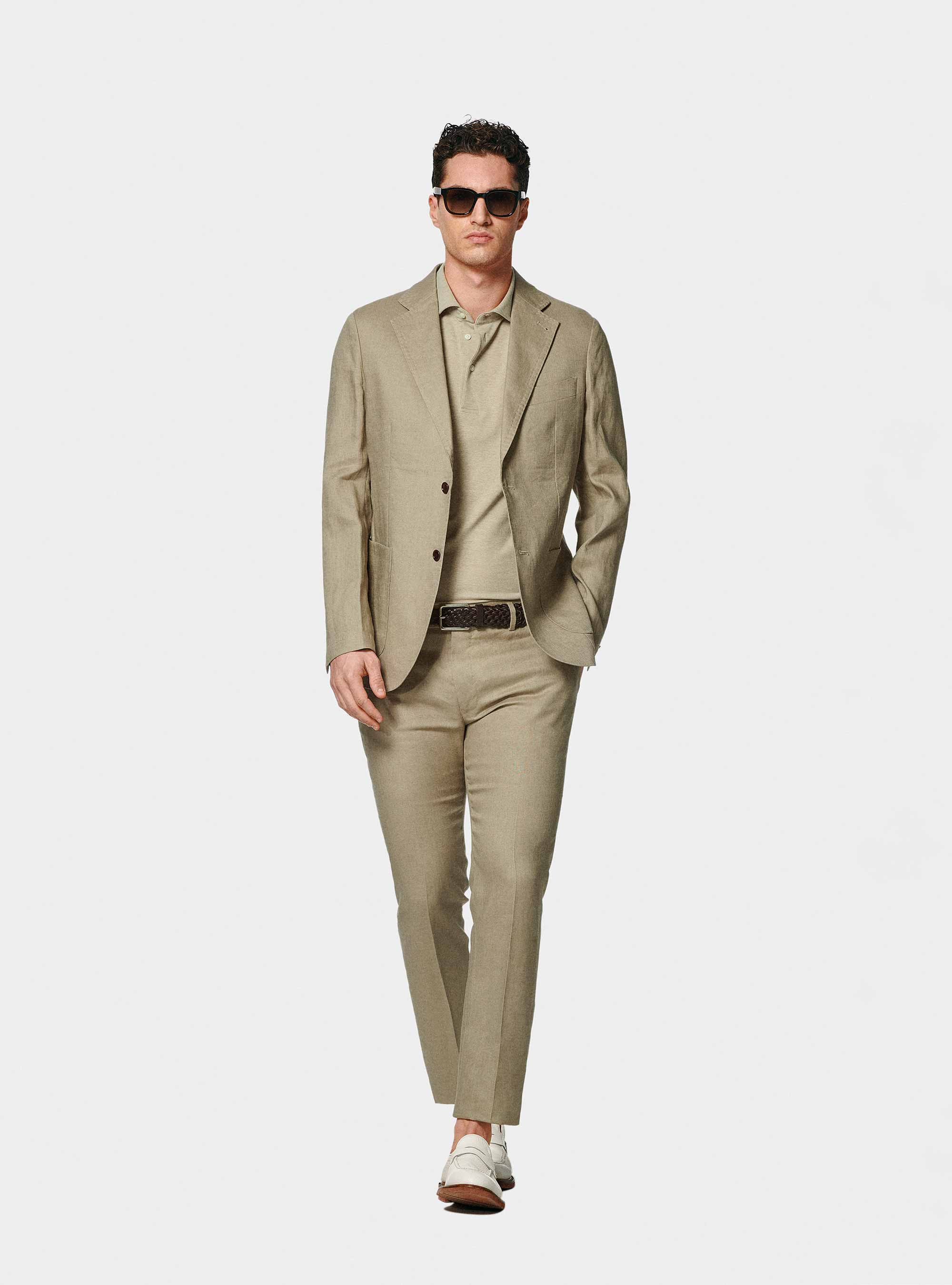 Pantaloni abito in puro lino, FANGO